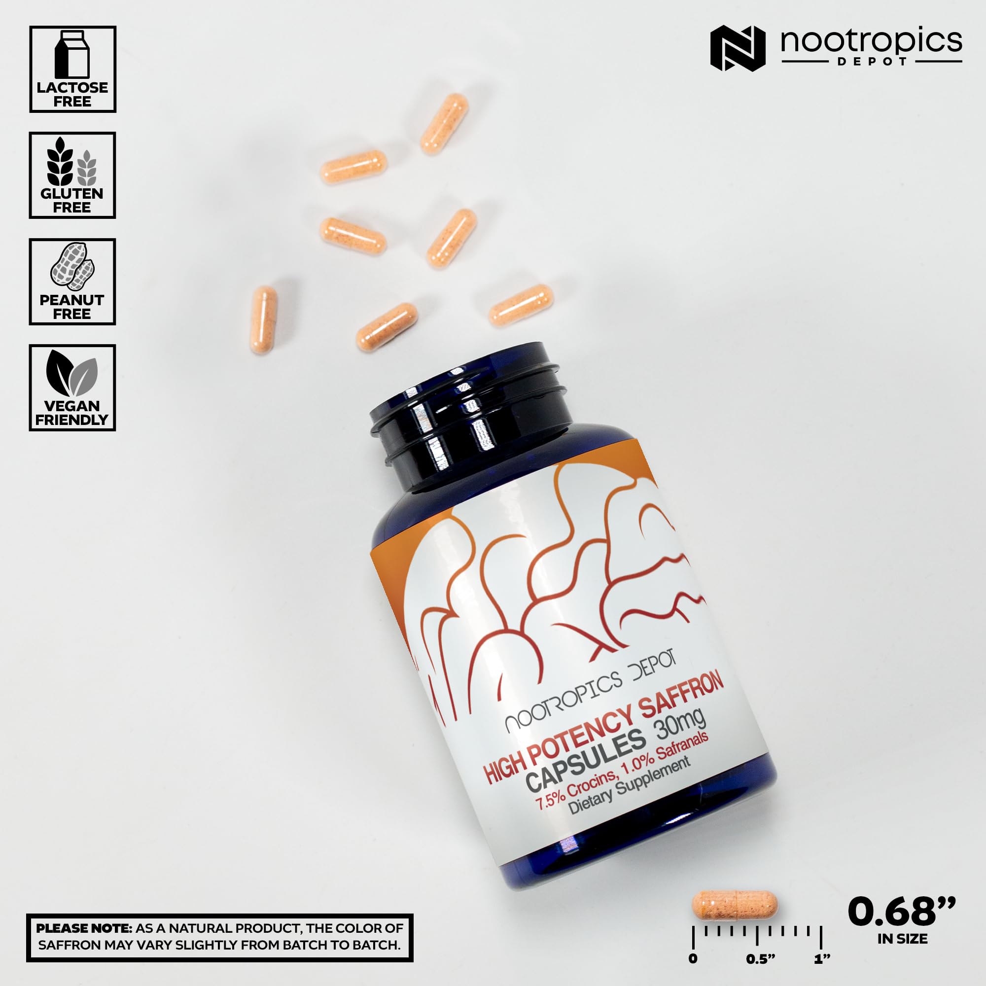 Nootropics Depot High Potency Saffron Extract Capsules | 30mg | Minimum 7.5% Crocins and 1% Safranals | Crocus sativus | 60 ct Nootropics Depot uk supplements