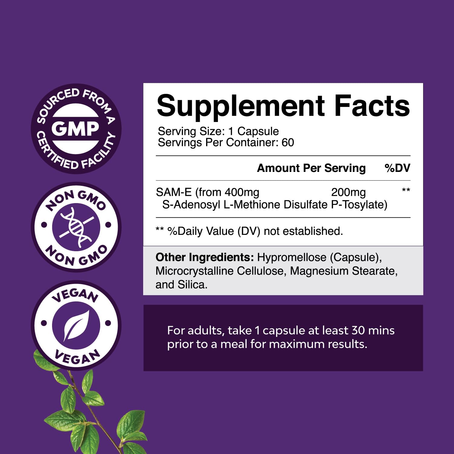 Sam-E 200mg Mood Support Supplement - S-Adenosyl Methionine Sam-E Supplement for Natural Relaxing Mood Boost Brain Support and Liver Detox Cleanse - Vegan Non-GMO and Gluten Free - 60 Count Natures Craft uk supplements