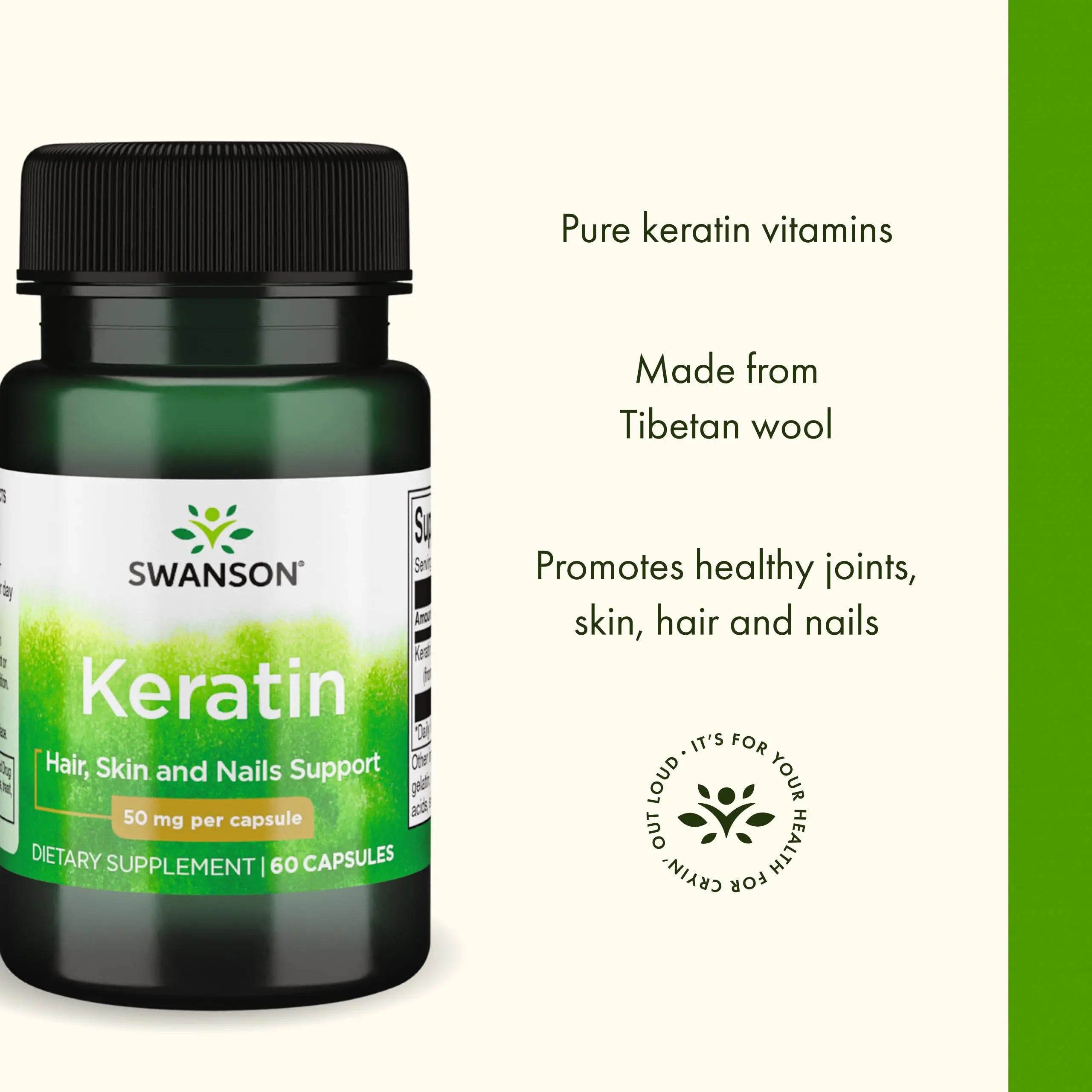 Swanson Keratin (from Tibetan Wool) - Natural Supplement Promoting Healthy Joints, Hair, Skin & Nails - Helps Nourish Healthy Connective Tissues - (60 Capsules, 50mg Each) Swanson uk supplements