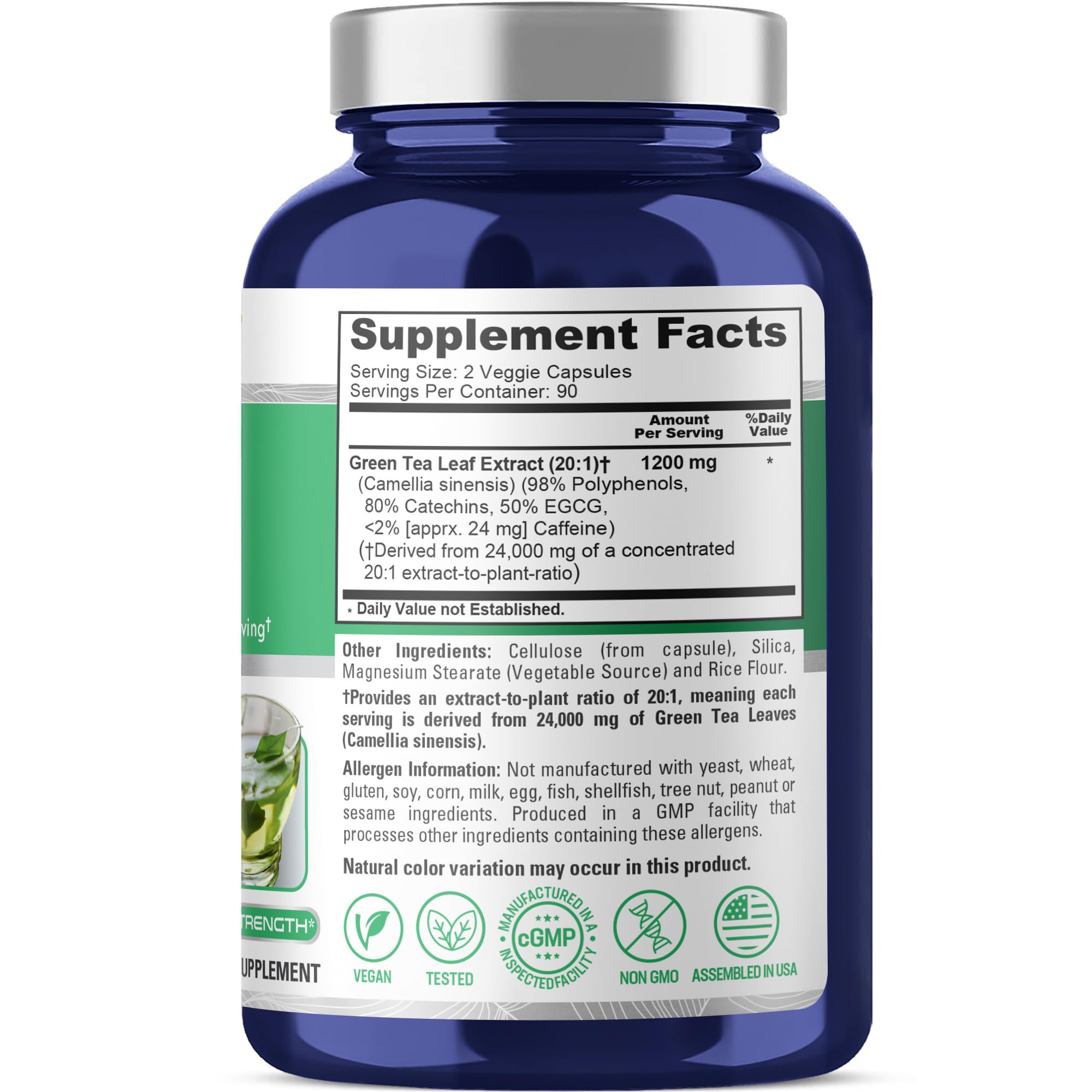 NusaPure Green Tea 20:1 Extract, 1200 mg Equivalent to 24000mg, 180 Vegan Capsules, 50% EGCG, 98% Polyphenols, 80% Catechins NusaPure uk supplements