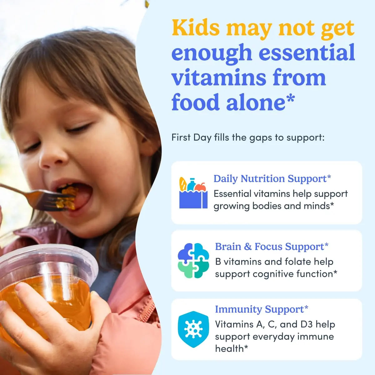 First Day Kids Multivitamin Gummies Age 4+, Strawberry & Orange - Kids Vitamins Multivitamin Gummy A C D3 K2 B1 B2 B6 B12 Folate, Immunity & Brain Function FIRST DAY uk supplements