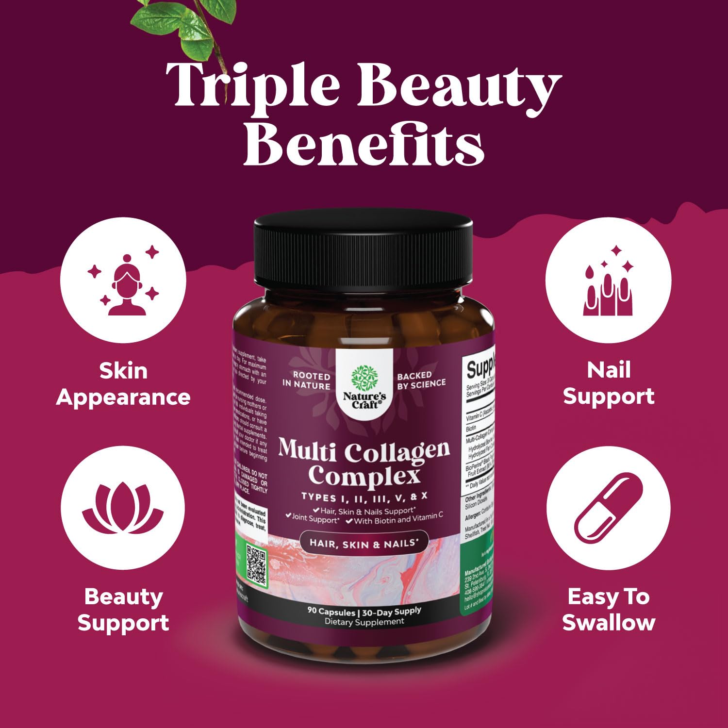 Advanced Multi Collagen Complex - Ageless Multi Collagen Peptides Supplements with Type 1 2 3 5 & X & Biotin for Hair, Skin and Nails Vitamins - Biotin Supplements for Women & Men - 90 Count Natures Craft uk supplements