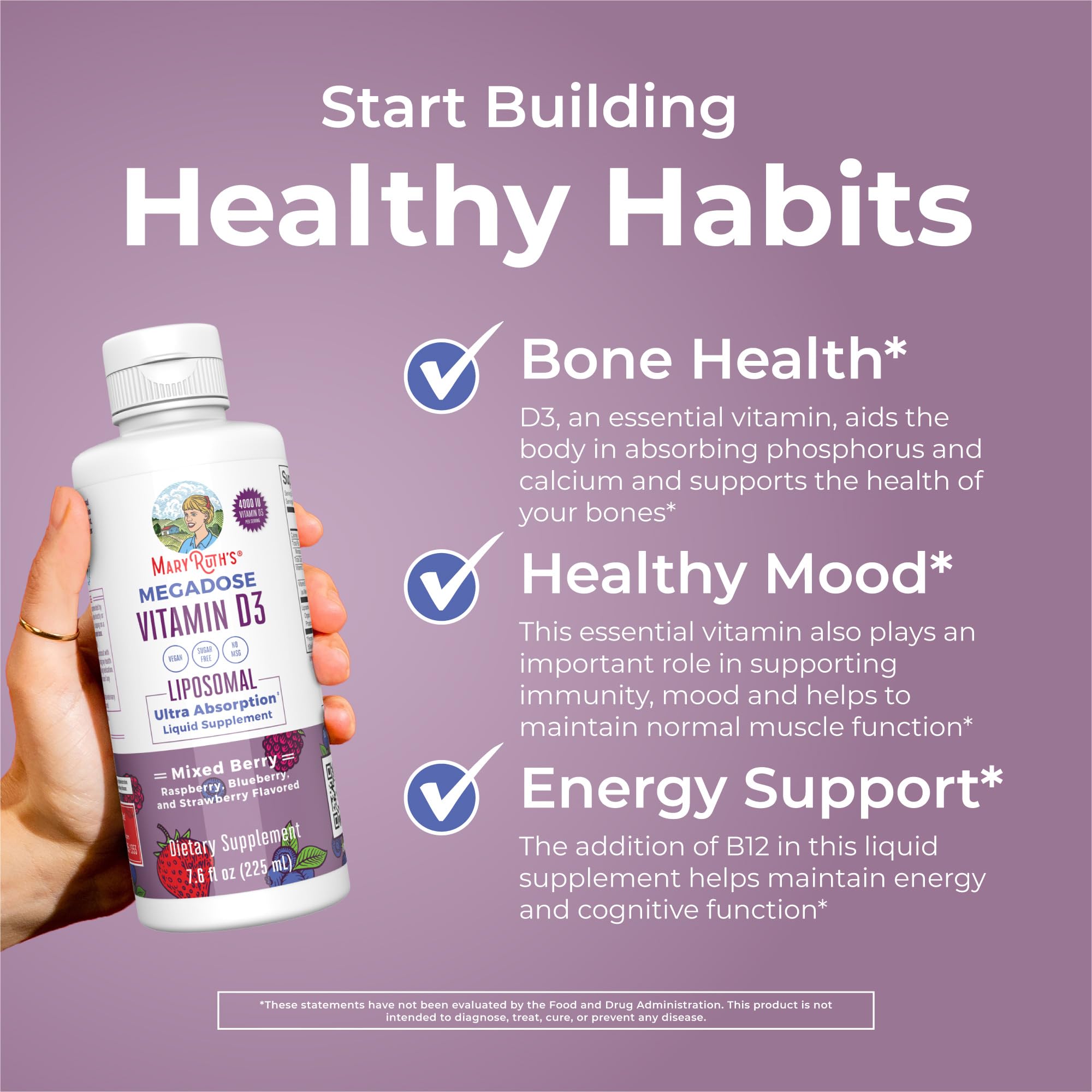 MaryRuth Organics Megadose Vitamin D3 Liposomal | Vitamin D 4000 IU | Ultra Absorption | Immune Support for Adults | Bone Health | VIT D3 | Vegan | Sugar Free | Gluten Free | Non-GMO | 45 Servings MARYRUTH'S uk supplements
