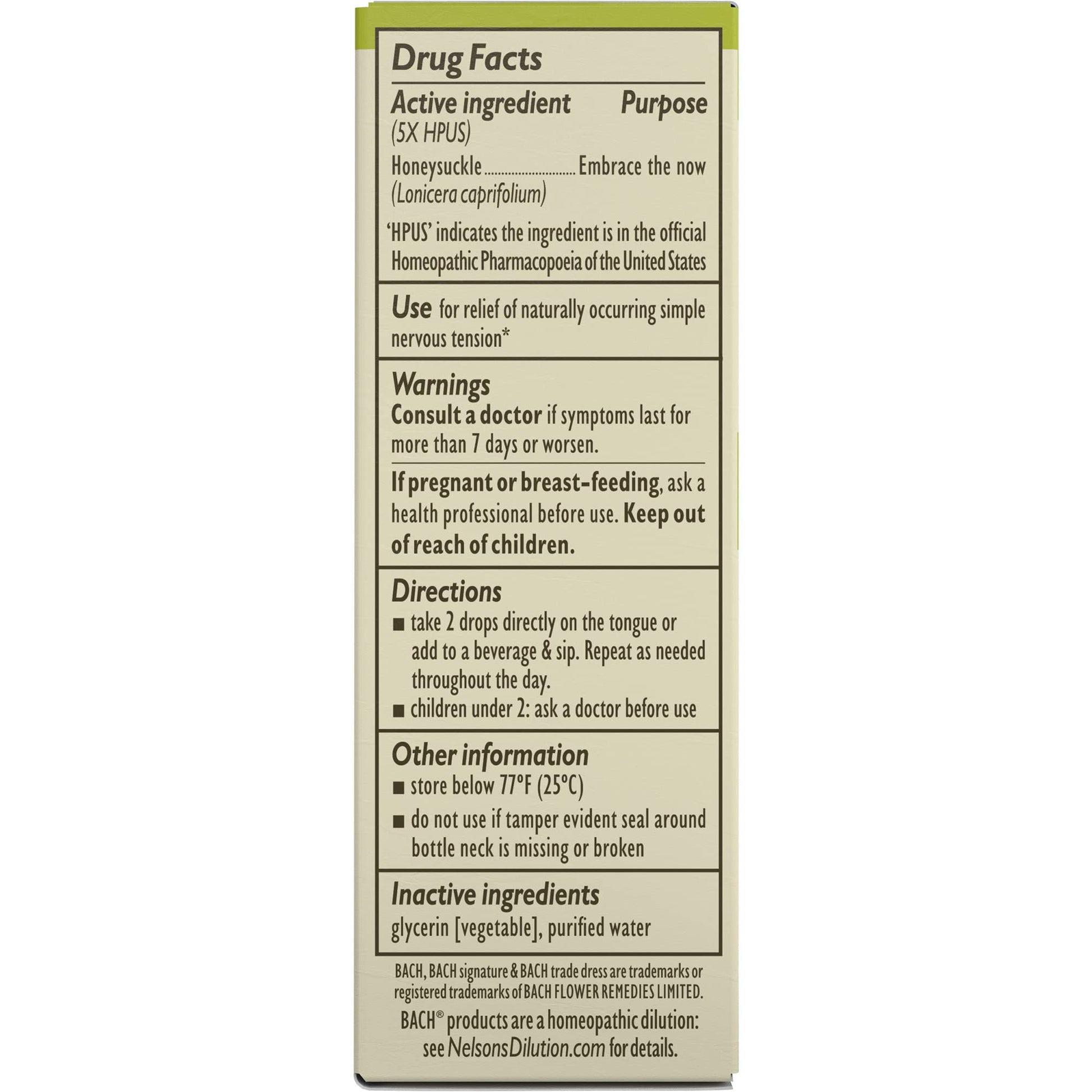Bach Original Flower Remedies, Honeysuckle for Embracing The Now (Non-Alcohol Formula) Bach uk supplements