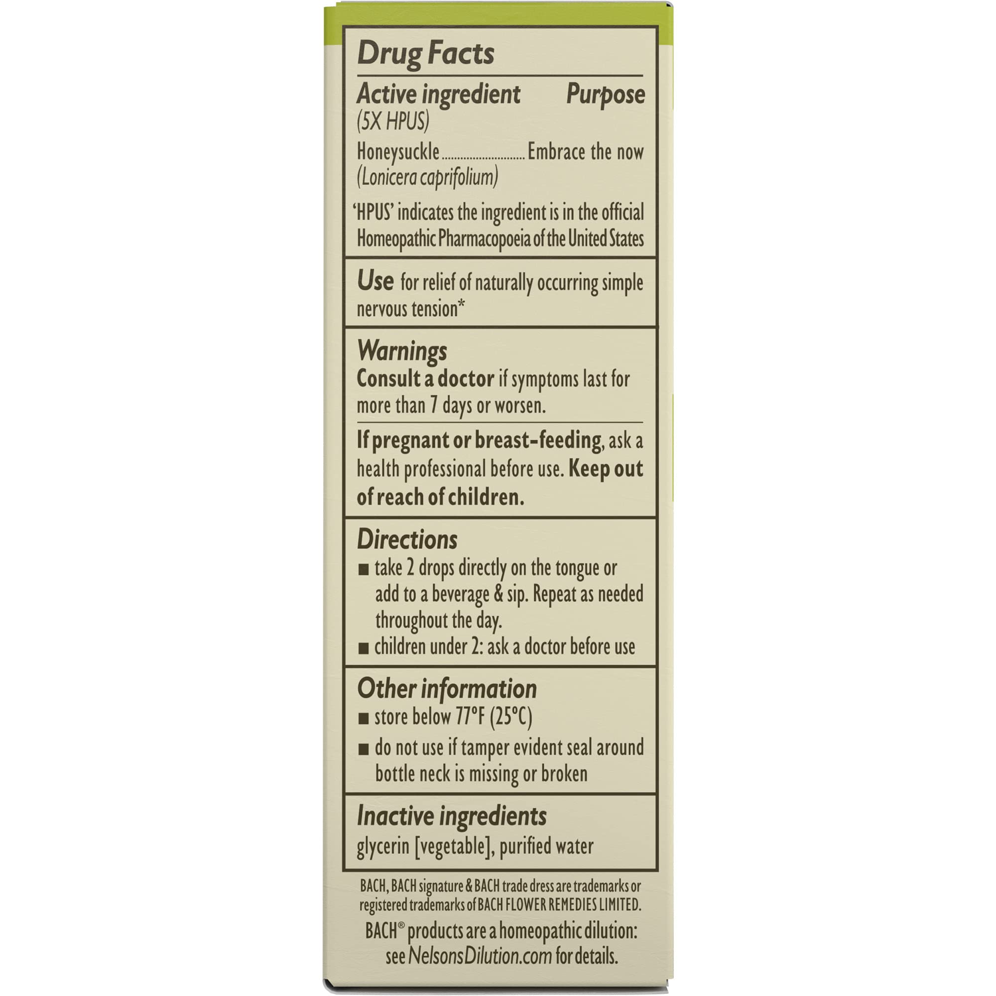 Bach Original Flower Remedies, Honeysuckle for Embracing The Now (Non-Alcohol Formula) Bach uk supplements