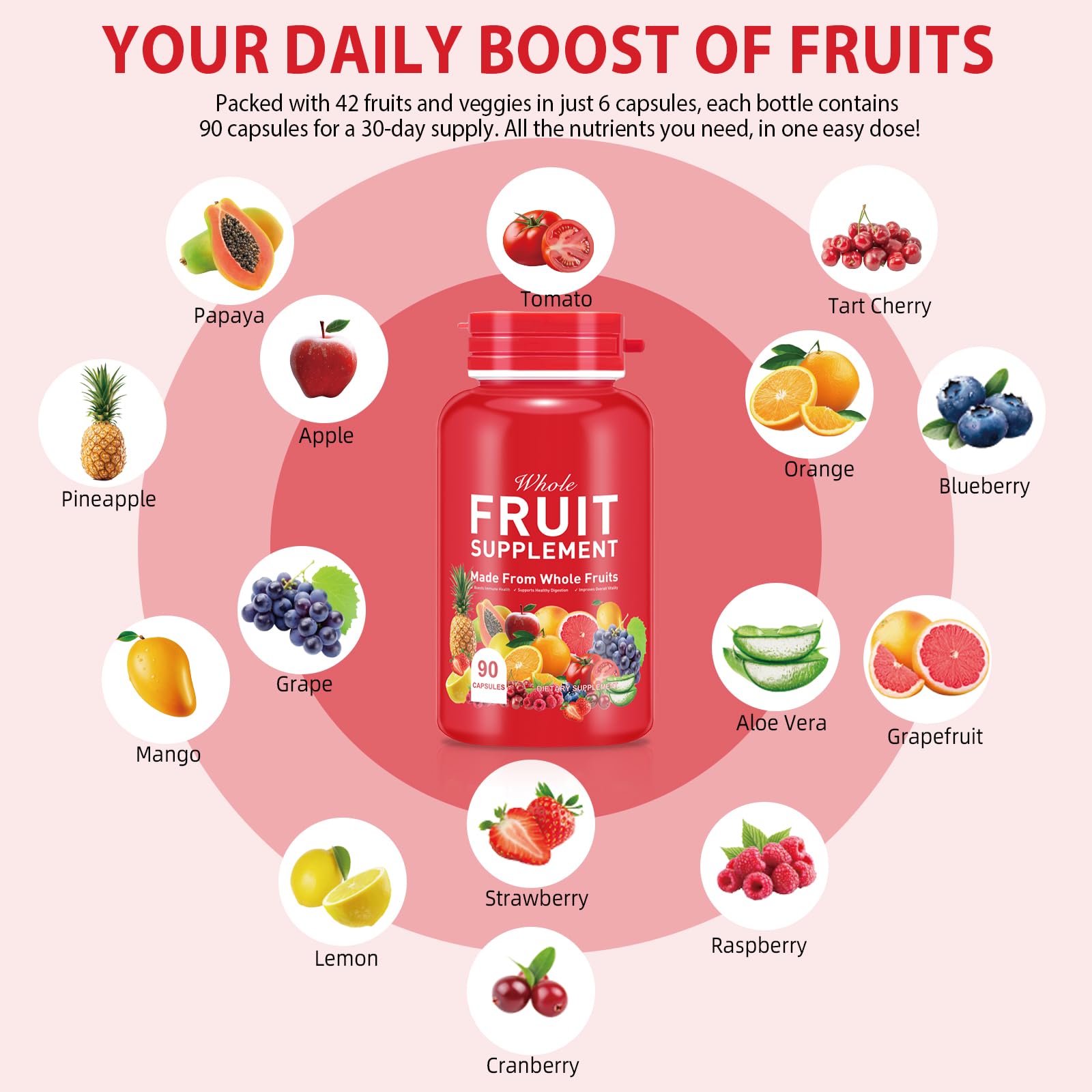 Ruduwu Fruit Capsules - 100% Whole Natural Fruits Supplements - Vitamins Supplement Dietary Nutritional Balance,Whole Food Supplement Ingredients Blended Vitamin & Mineral Ruduwu uk supplements