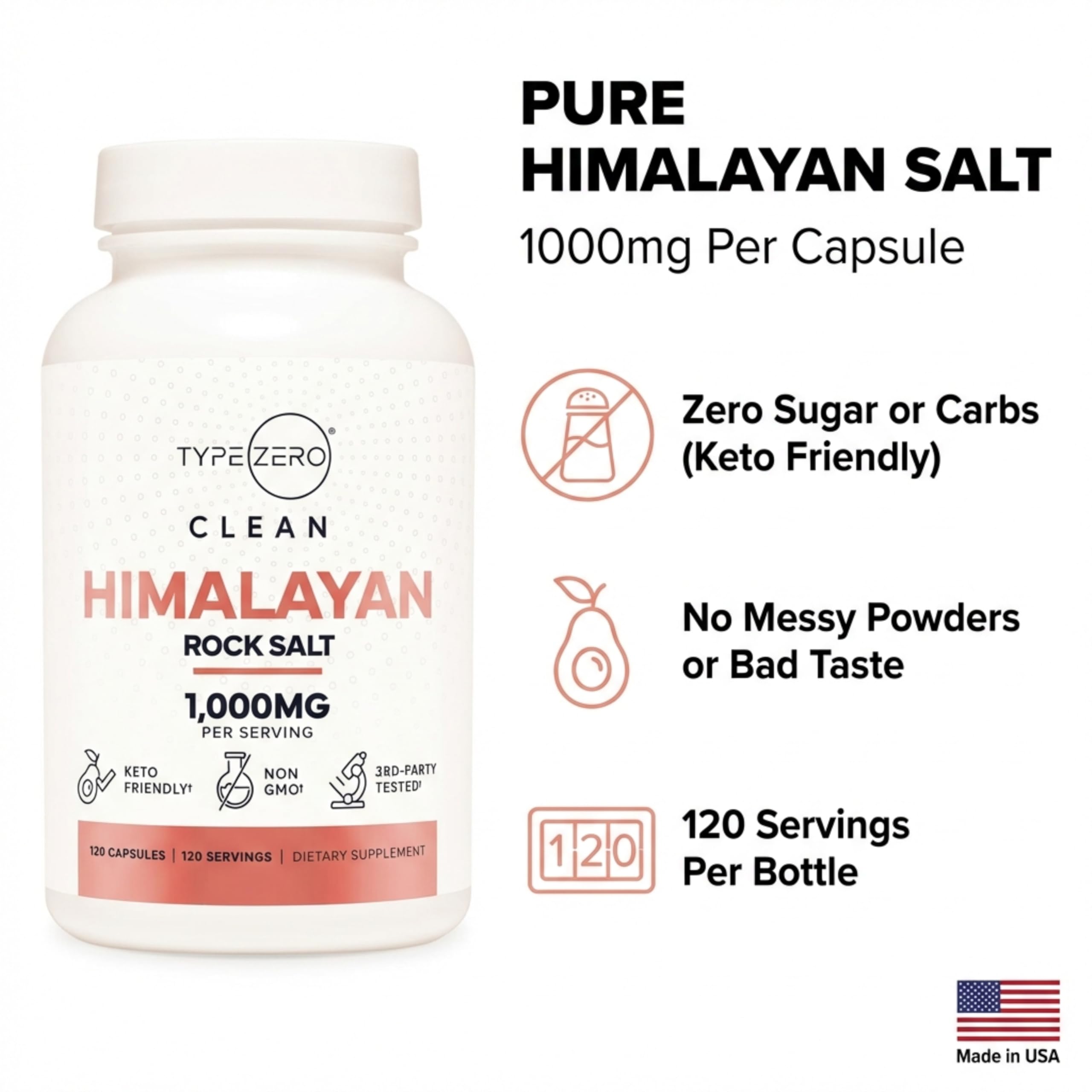 Type Zero Himalayan Rock Salt Capsules (120 Capsules) (1000mg per Serving) Type Zero uk supplements