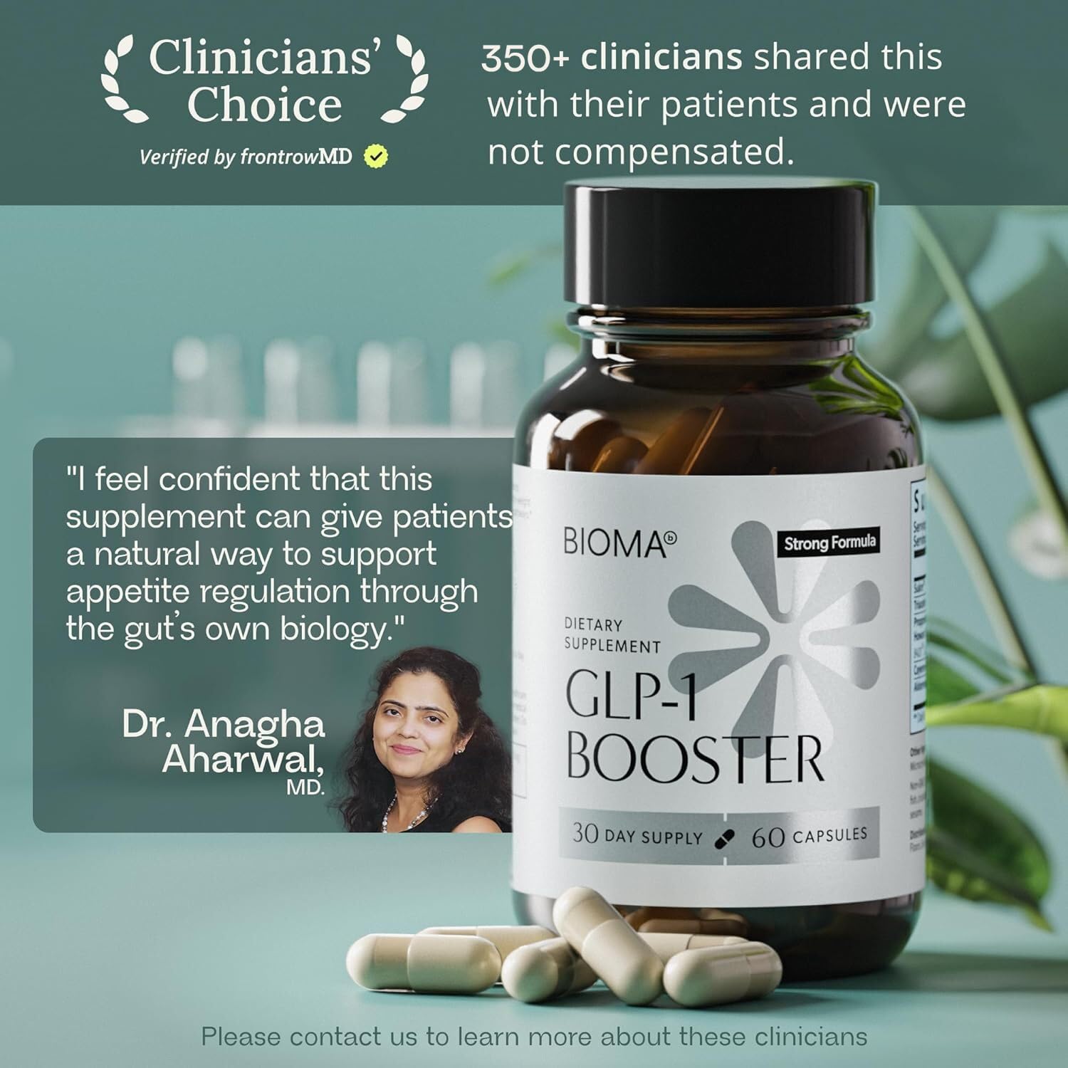 BIOMA GLP-1 Booster - Natural Appetite Control Supplement with Clinically Proven Probiotics, Prebiotics & Postbiotics - Support Weight Management & Satiety, (60 Capsules - 30 Day Supply) BIOMA uk supplements