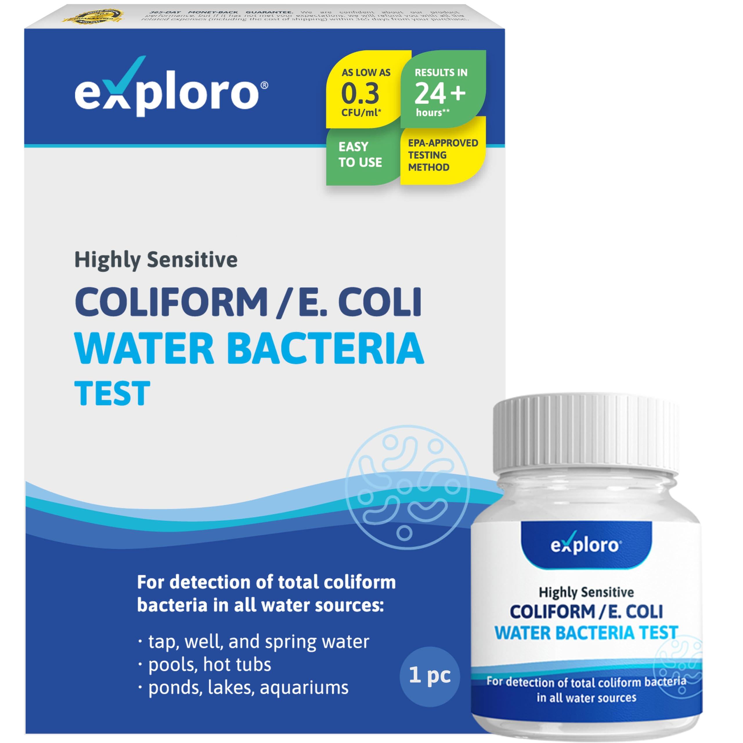 Exploro® Bacteria Water Test Kit, Pond Water Test Kit, Pool Water Testing Kit, Water Testing Kits for Drinking Water for Coliform (E. coli), EPA Approved Pool Test Kit (1 Pack) Exploro uk supplements