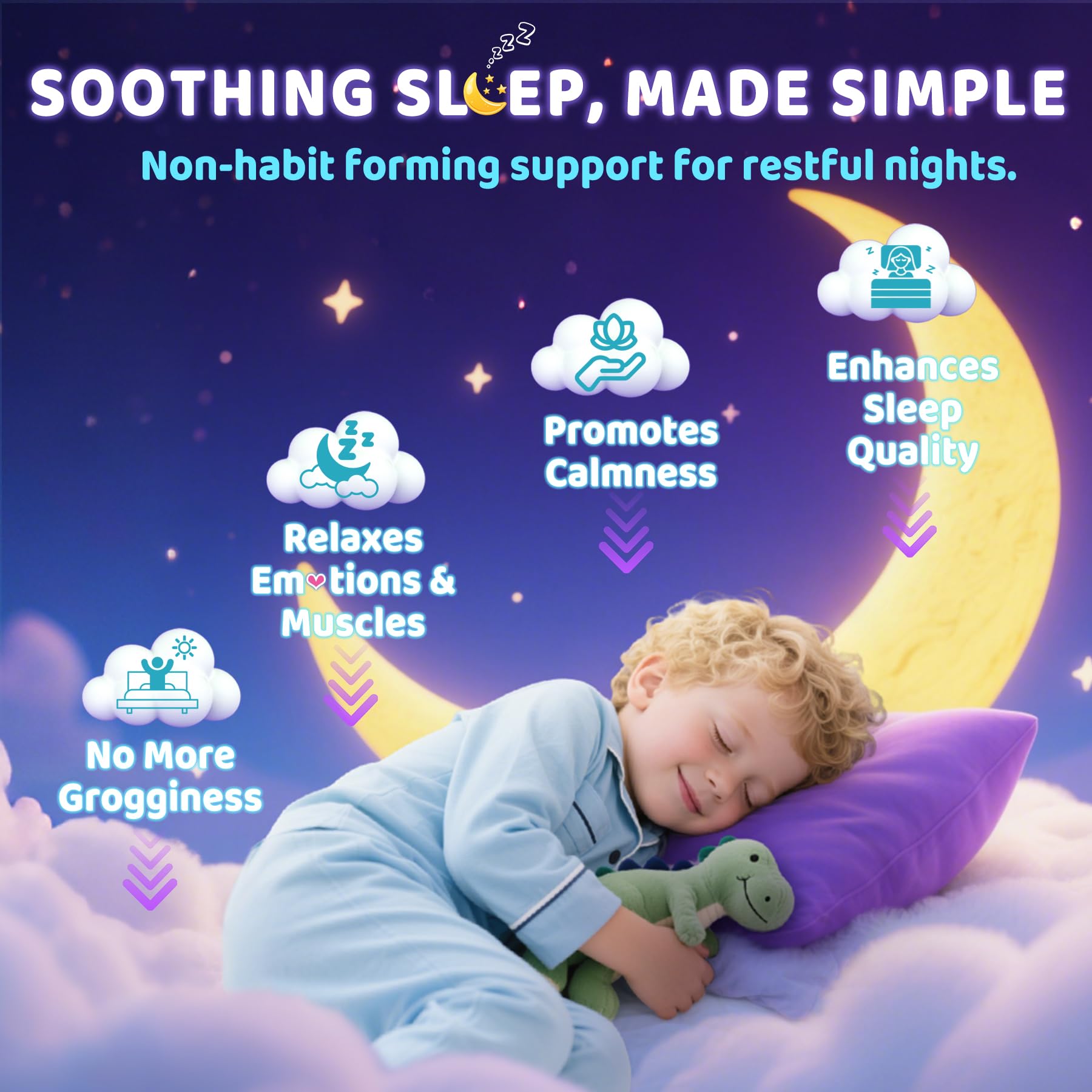 Kids Sleep Gummies, NO Melatonin Sleep Aid Gummies w/ Magnesium Glycinate, Magnesium Malate, L-Theanine, Lavender, B6, Zinc, D3K2 for Restful Sleep, Relax Brain & Muscle, Immune Support, Non-GMO 1Pack ELLAMENTZ uk supplements
