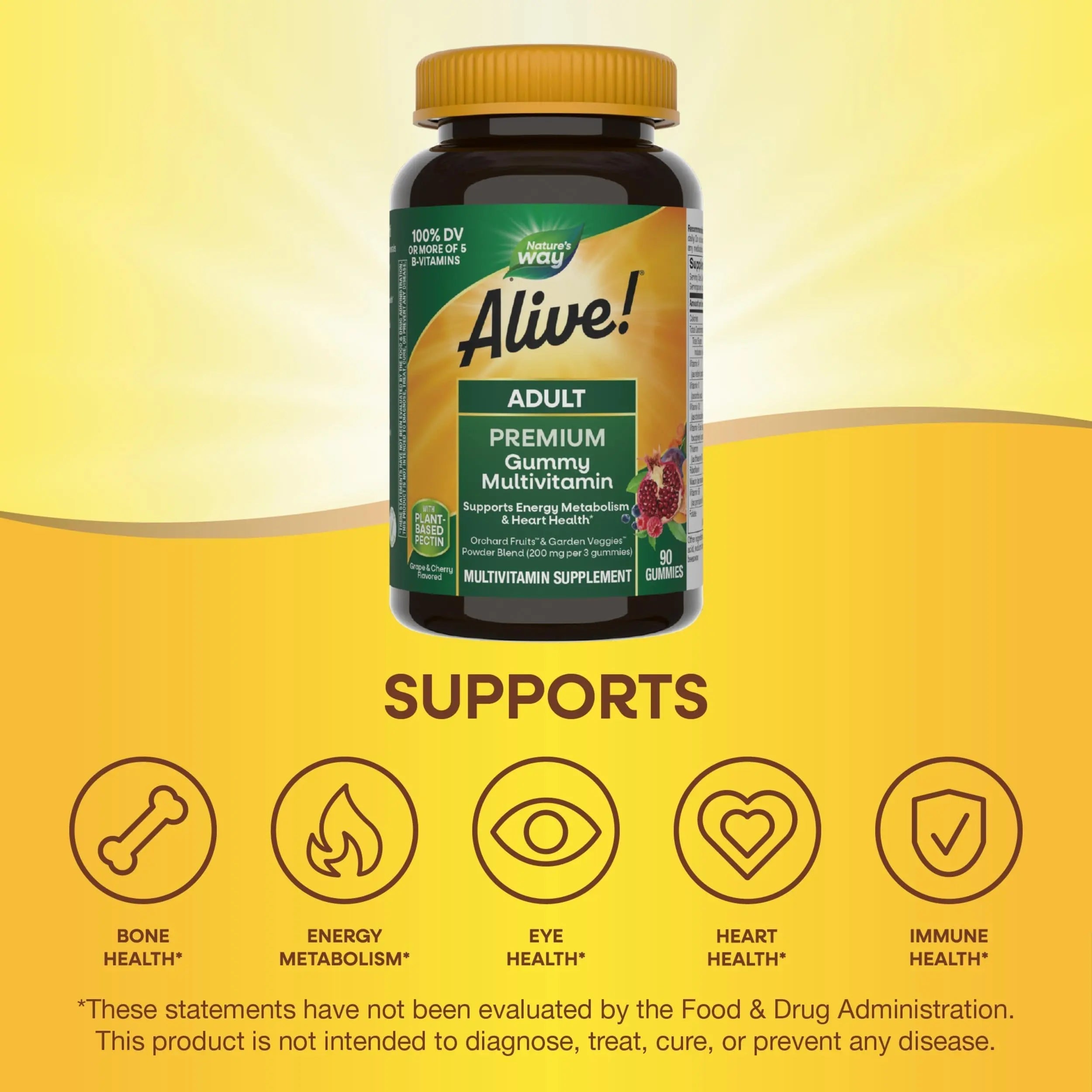 Nature's Way Alive! Adult Premium Multivitamin Gummy, Full B-Vitamin Complex, Supports Energy Metabolism & Heart Health*, 90 Gummies Nature's Way uk supplements