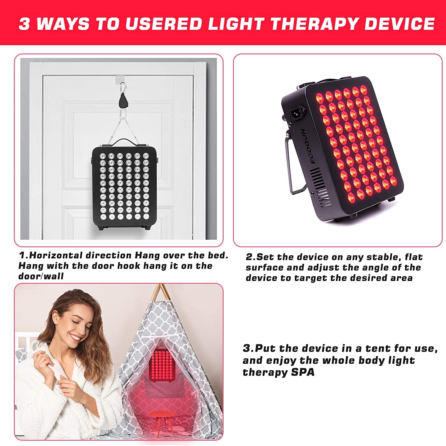 Red Light Therapy Device - Near Infrared Light Therapy with Timer, 60 Clinical Grade LEDs ECOGUN uk supplements