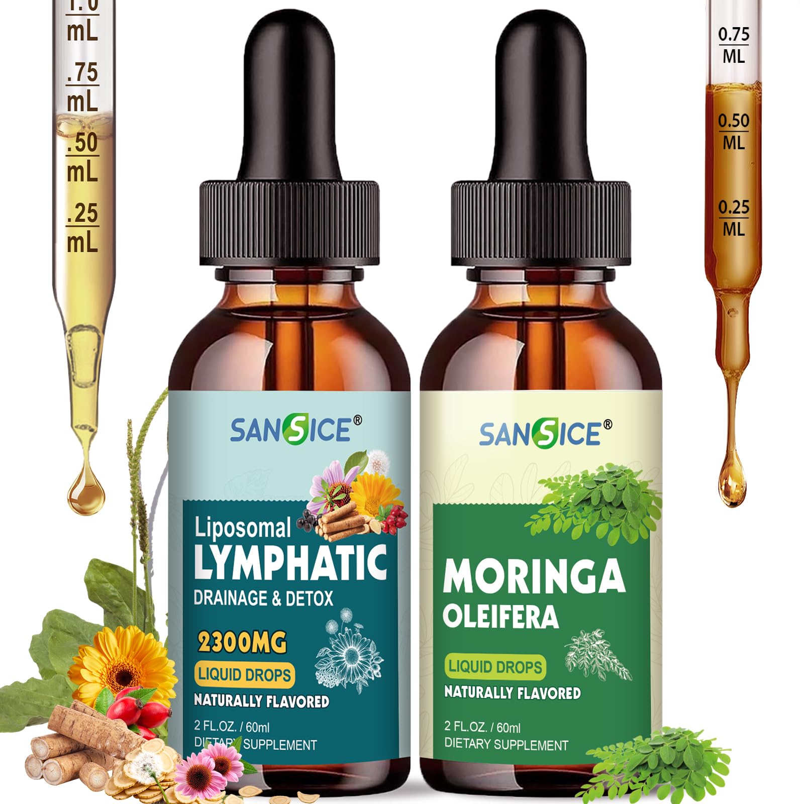 SANSICE Organic Moringa Supplement, Liquid Moringa Leaf Extract for Women & Men, Lymphatic Drainage Supplement with Echinacea for Lymph System Support SANSICE uk supplements