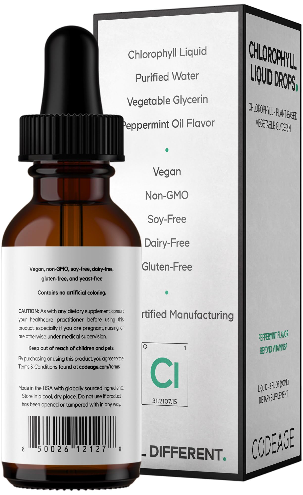 Codeage Chlorophyll Liquid Drops Supplement - Vegan Chlorophyll 50 mg per Serving, Organic Peppermint Flavor Clorofila Drink - Non-GMO, Gluten-Free, Vegan - 2 fl oz Codeage uk supplements