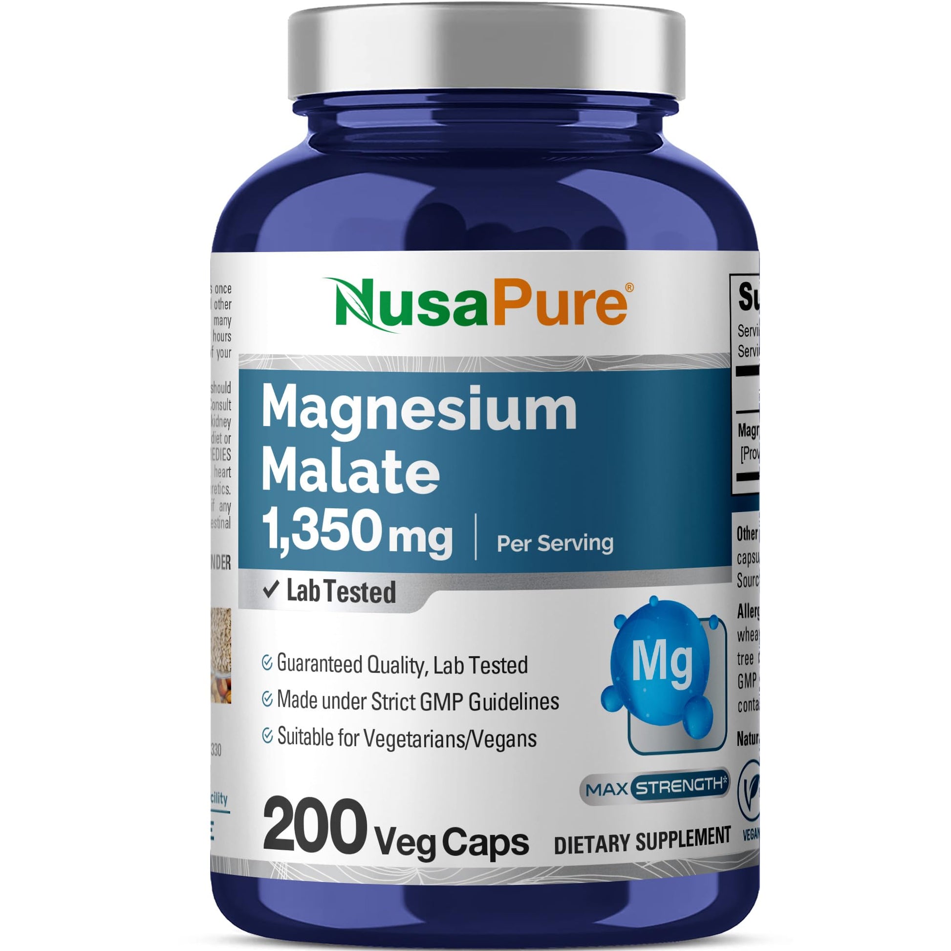 NusaPure Magnesium Malate 1350mg 200 Veggie Capsules (Vegan, Non-GMO, Vegan) NusaPure uk supplements
