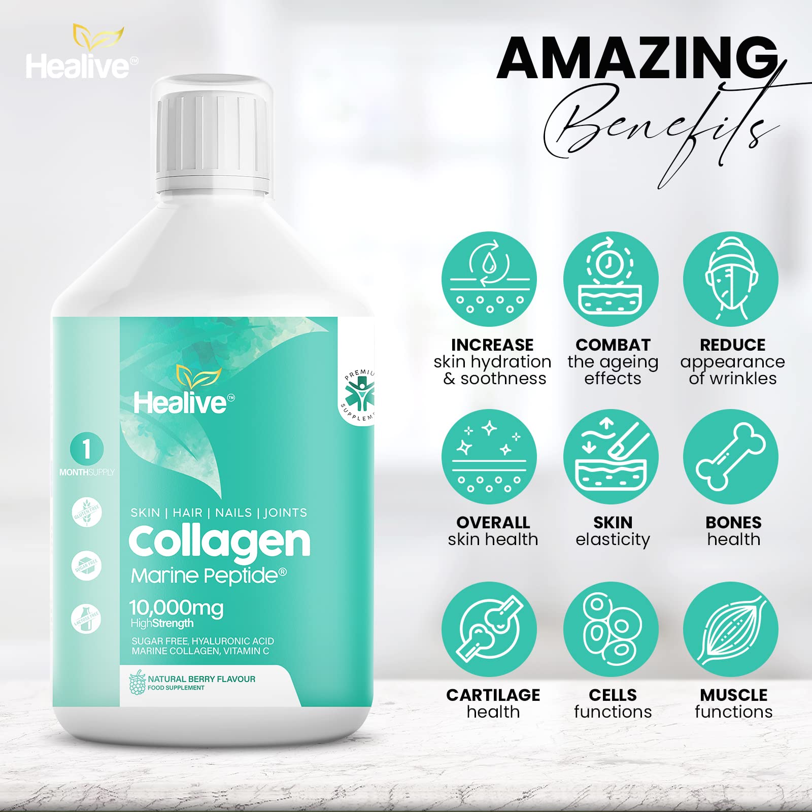 HEALIVE Marine Collagen Peptides - Skin, Hair, Nail & Joint, Support Against Premature Ageing HEALIVE uk supplements