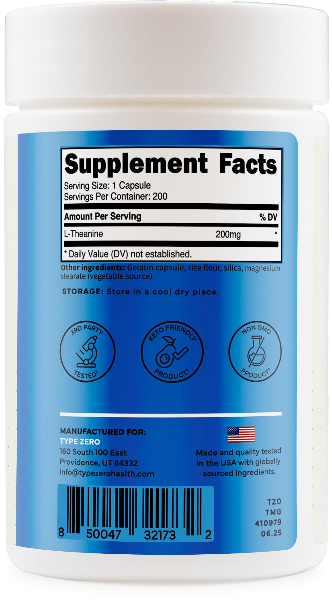 Type Zero L-Theanine (200mg) 200 Capsules - Clean L-Theanine Supplement, Keto, GMO-Free Type Zero uk supplements