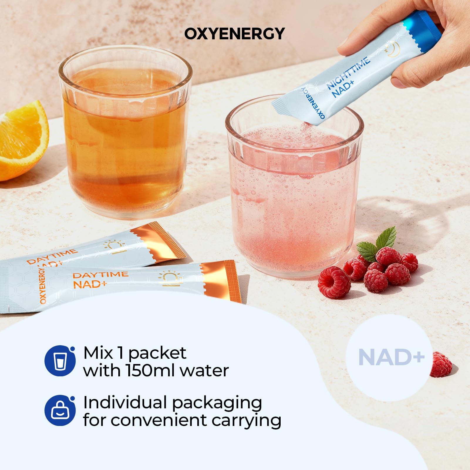 OxyEnergy NAD Supplement 1550 mg-Daytime Nicotinamide Riboside + Nighttime L-Tryptophan with Resveratrol, Glutathione, PQQ, 24-Hour Nonstop Energy, Anti-Aging & Cellular Renewal, 28 Packets OxyEnergy uk supplements