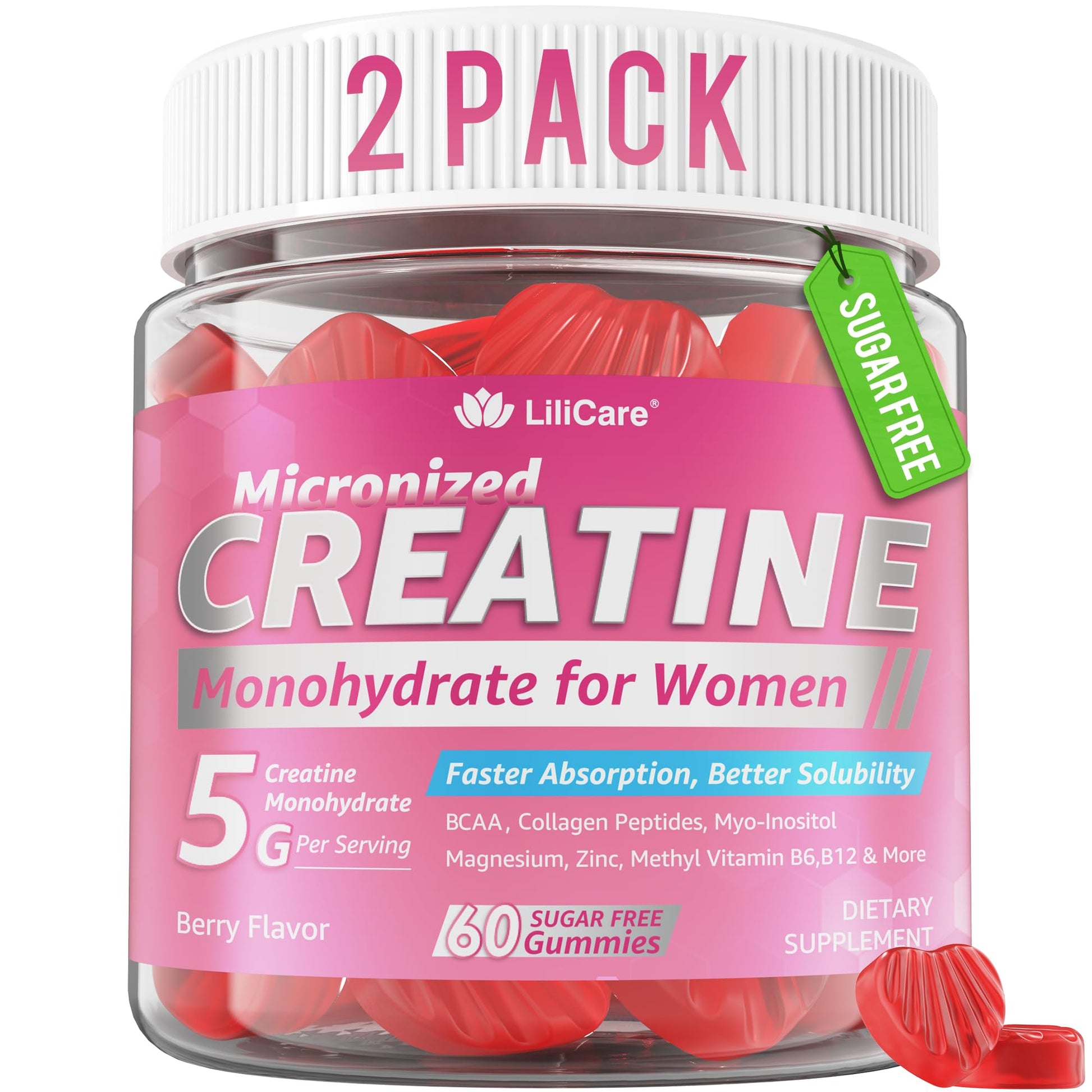 Creatine for Women Gummies, Micronized Creatine Monohydrate + Myo-Inositol, Collagen Peptides, BCAAs, Hyaluronic Acid, Vitamin B6 B12, Zinc for Enërgy, Föcus, Hörmonal Balance, Sugar Free, 120 Counts LILICARE uk supplements