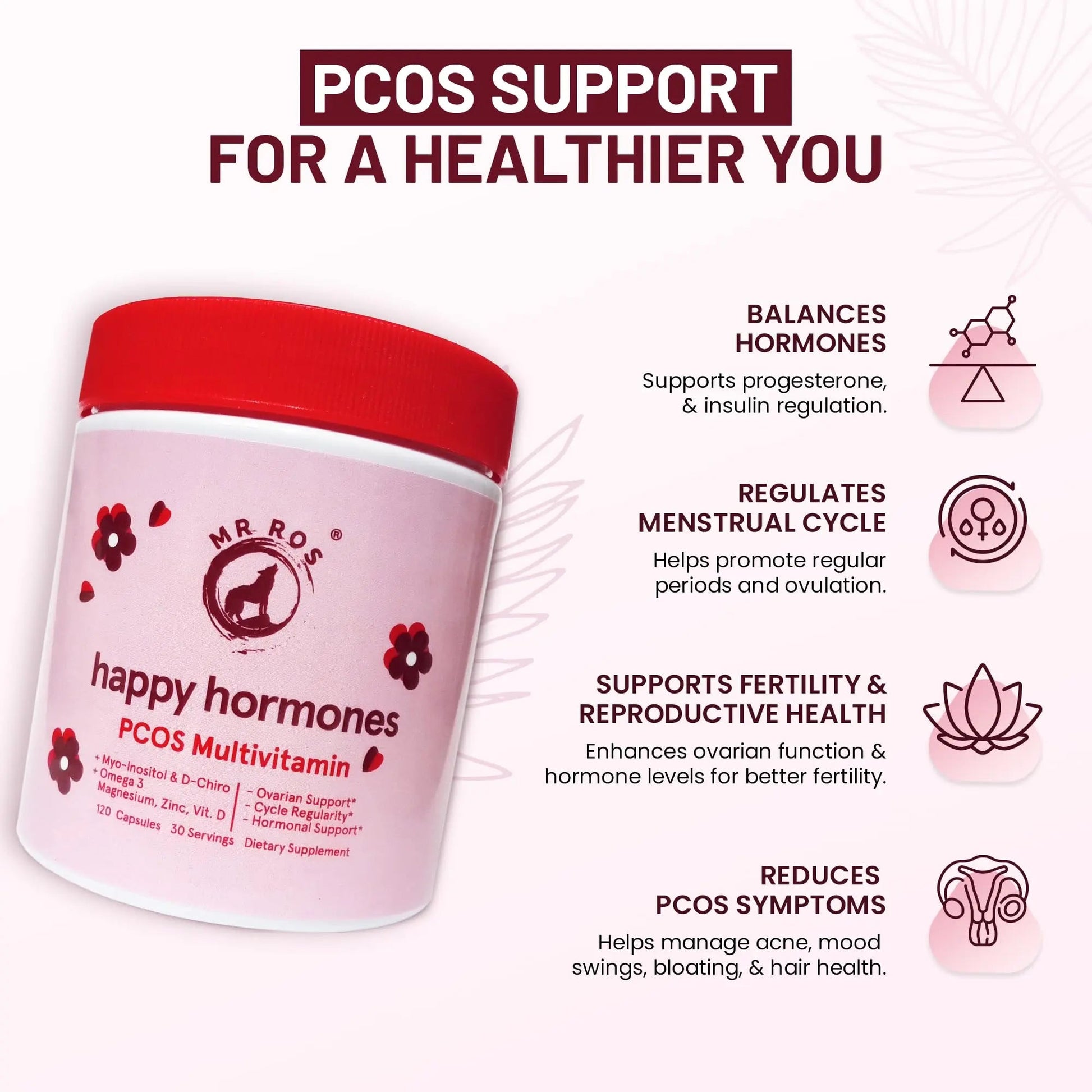 Mr Ros PCOS Multivitamin for Women – Happy Hormones Formula – Myo & D-Chiro Inositol 40:1, Omega-3, Vitamin D3, Zinc & Magnesium Mr Ros uk supplements