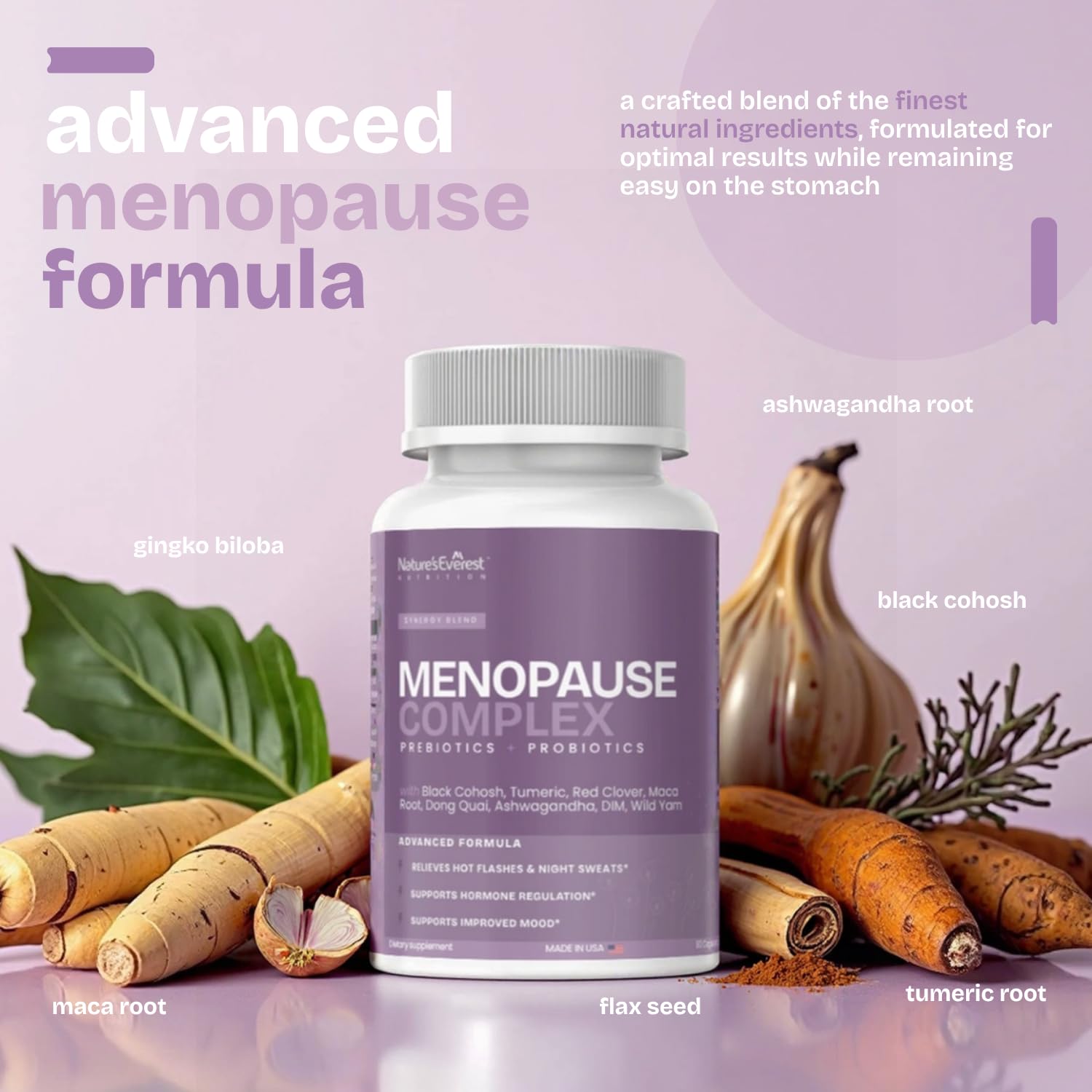 Complete Menopause Supplement for Women – Supports Hormone Balance, Hot Flashes, Night Sweats & Mood – with DIM, Black Cohosh, Dong Quai, Chasteberry, Pre & Probiotics – 90 Capsules – Made in USA Nature's Everest uk supplements
