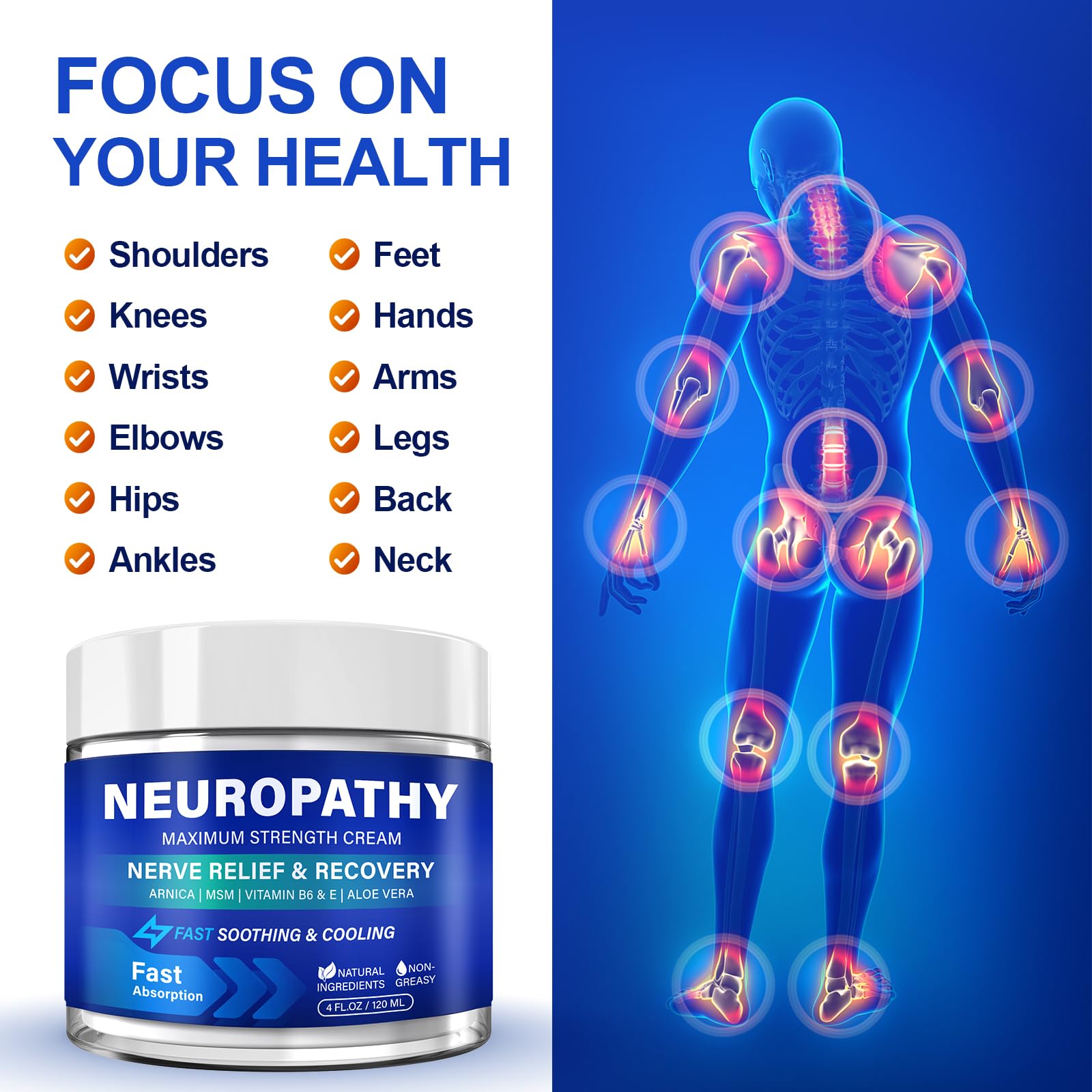 Neuropathy Nerve Relief Cream, Large 4 Oz, Nerve Savior for Neuropathy-Maximum Strength for Feet, Hands, Legs ＆ Toes, Neuropathy Cream with Arnica, Vitamin B6, Aloe Vera ＆ MSM, 120 ml TRPLKJE uk supplements