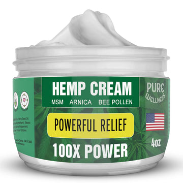 Pure Wellness Hemp Cream Maximum Strength 100,000mg with MSM, Arnica & Bee Pollen - 4 Oz, Supports Relief & Soothing from Joint, Muscle, Shoulder, Back, Knee and Nerve Discomfort - 1 Pack Pure Wellness uk supplements