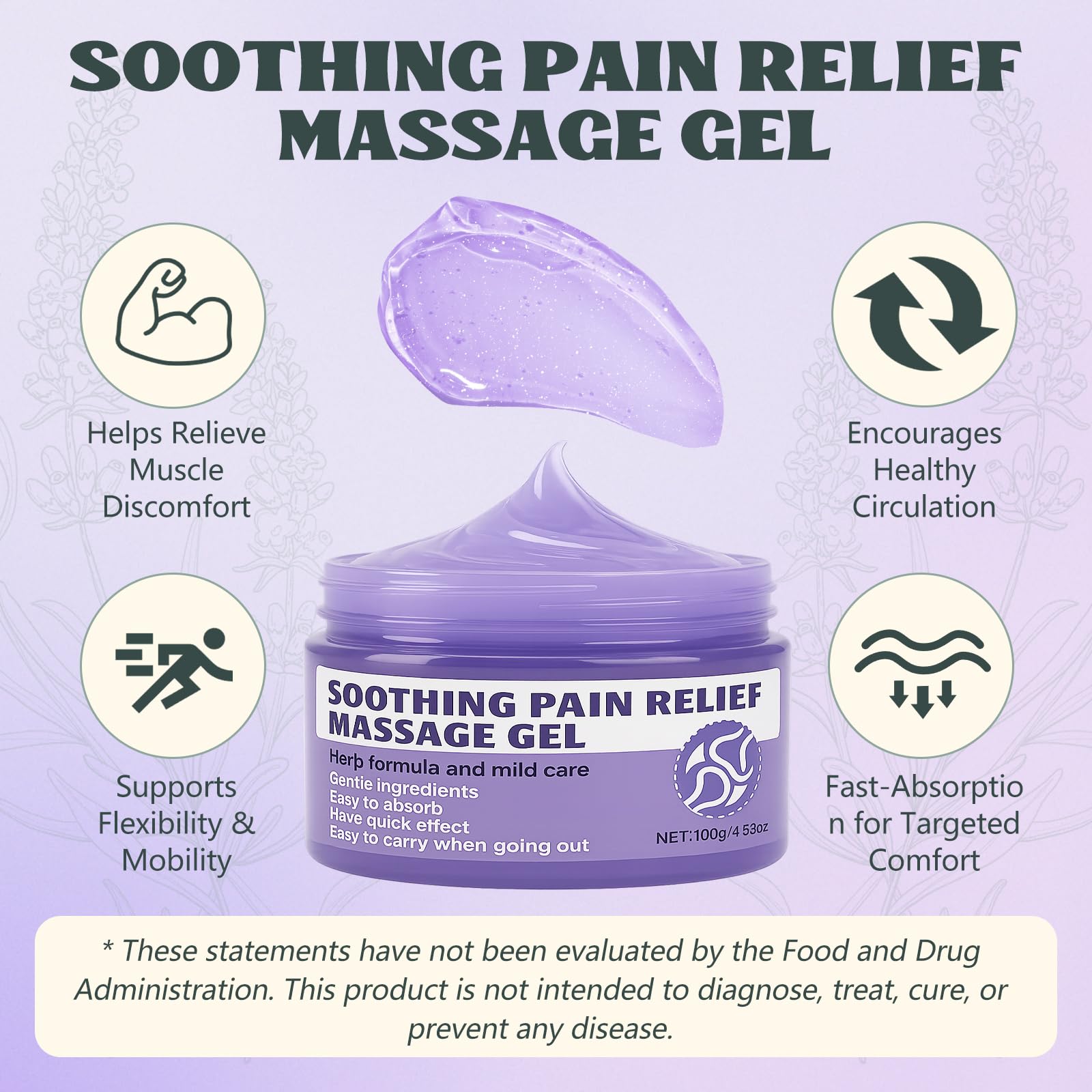Soothing Massage Gel (100g) - Joint Relief Purple Gel, Natural Ingredients Soothing Relief Cream, Fast-Absorbing Jointgel Cream for Soothing Joint, Shoulder, Knee, Back, Lumbar & Muscle Stiffness Vereclue uk supplements