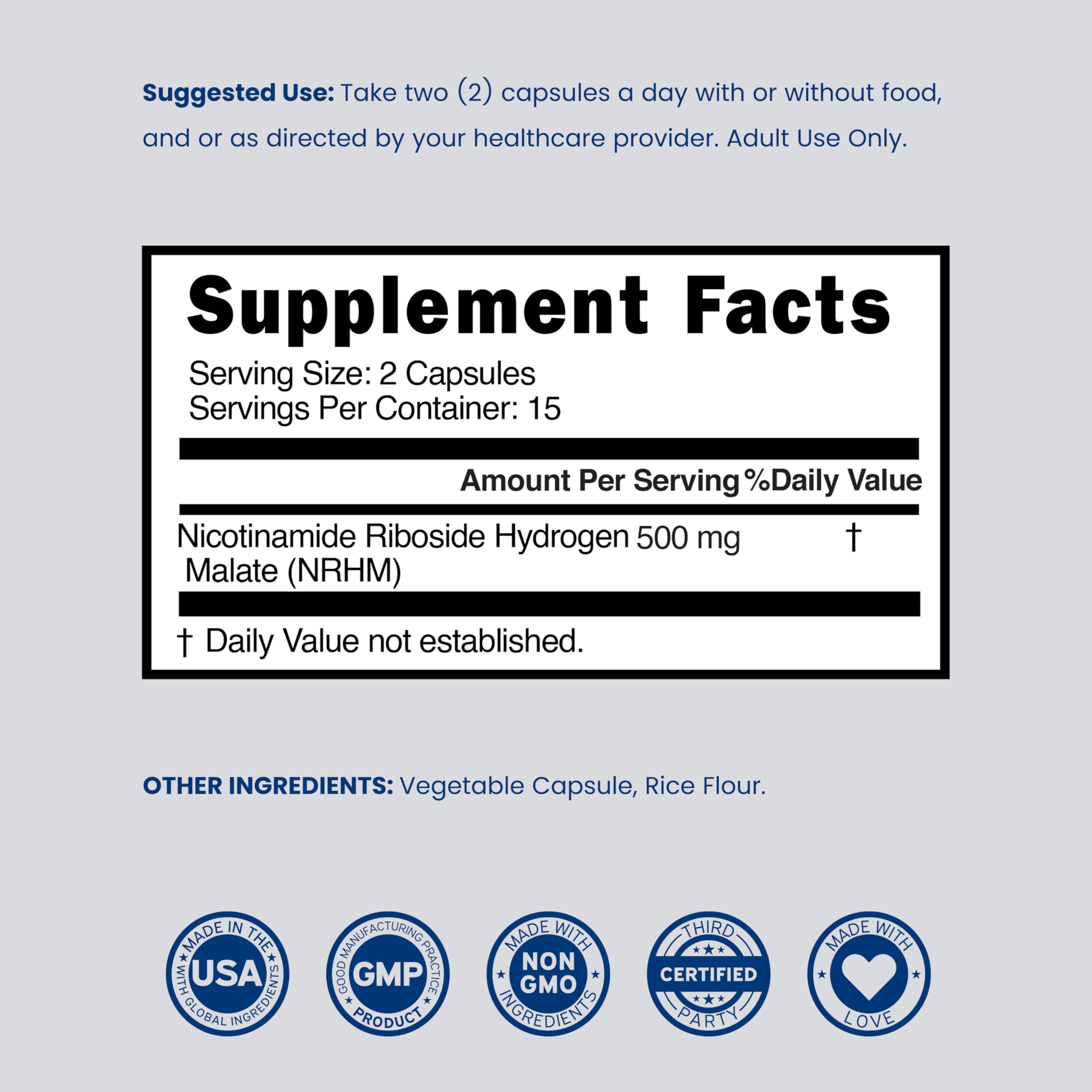 Nicotinamide Riboside 500mg (30 Count) NAD Supplement - NR Supplement For Women & Men to Support NAD+ Levels - NAD Booster - Third Party Tested - Vegan Safe, Non GMO & USA Made (30 Capsules) DORADO NUTRITION uk supplements