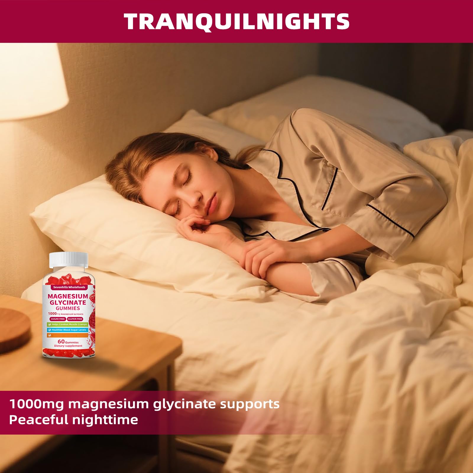 Magnesium Glycinate Gummies 1000mg - Sugar Free Magnesium Potassium Supplement for Relaxation, Calm, Stress Relief, and Sleep Support for Adults & Kids - 60 Raspberry Gummies Sevenhills Wholefoods uk supplements