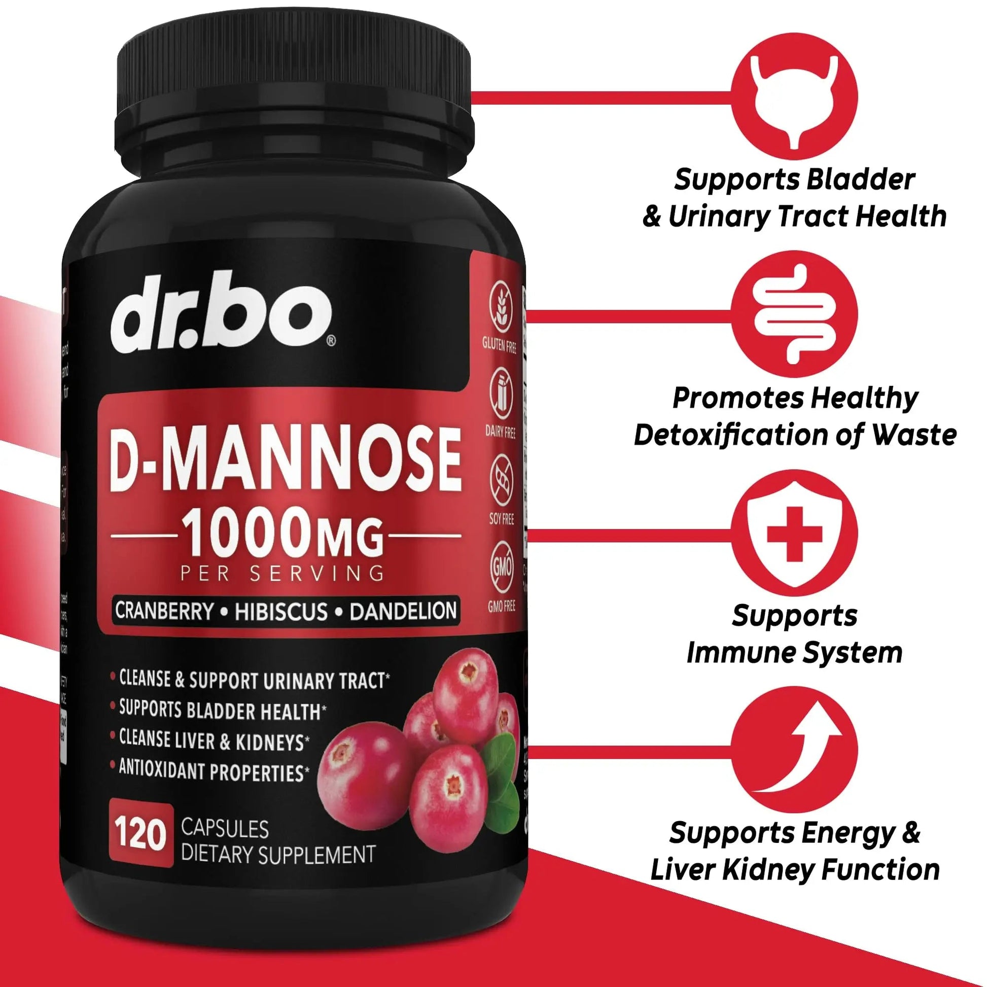 D Mannose Supplements for Women Pills - Natural D-Mannose 500mg Capsules, Cranberry DMannose Pills 1000mg Per Serving - Bladder Flush & Urinary Tract Cleanse Health Supplement - 120 Veg Capsules DR. BO uk supplements