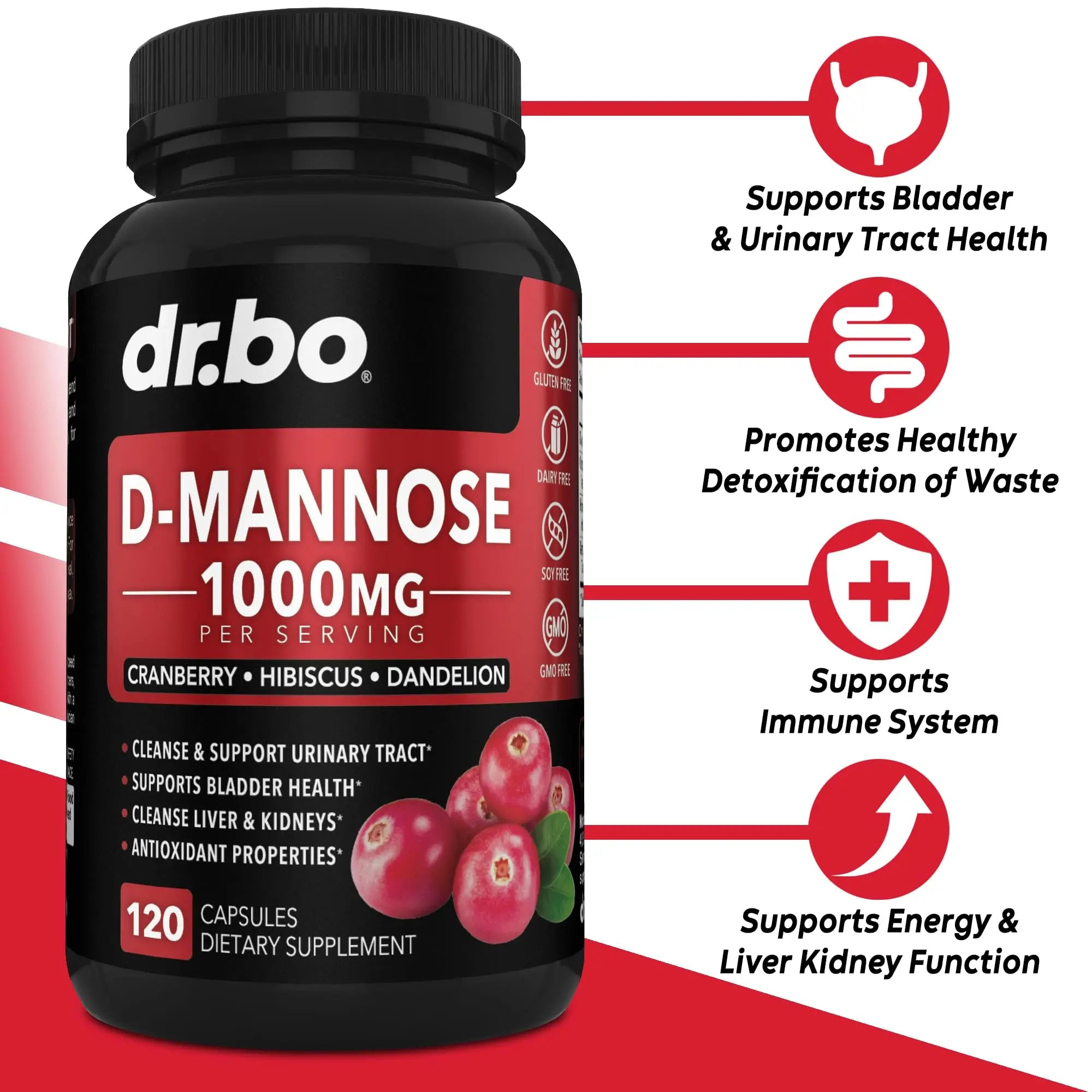 D Mannose Supplements for Women Pills - Natural D-Mannose 500mg Capsules, Cranberry DMannose Pills 1000mg Per Serving - Bladder Flush & Urinary Tract Cleanse Health Supplement - 120 Veg Capsules DR. BO uk supplements