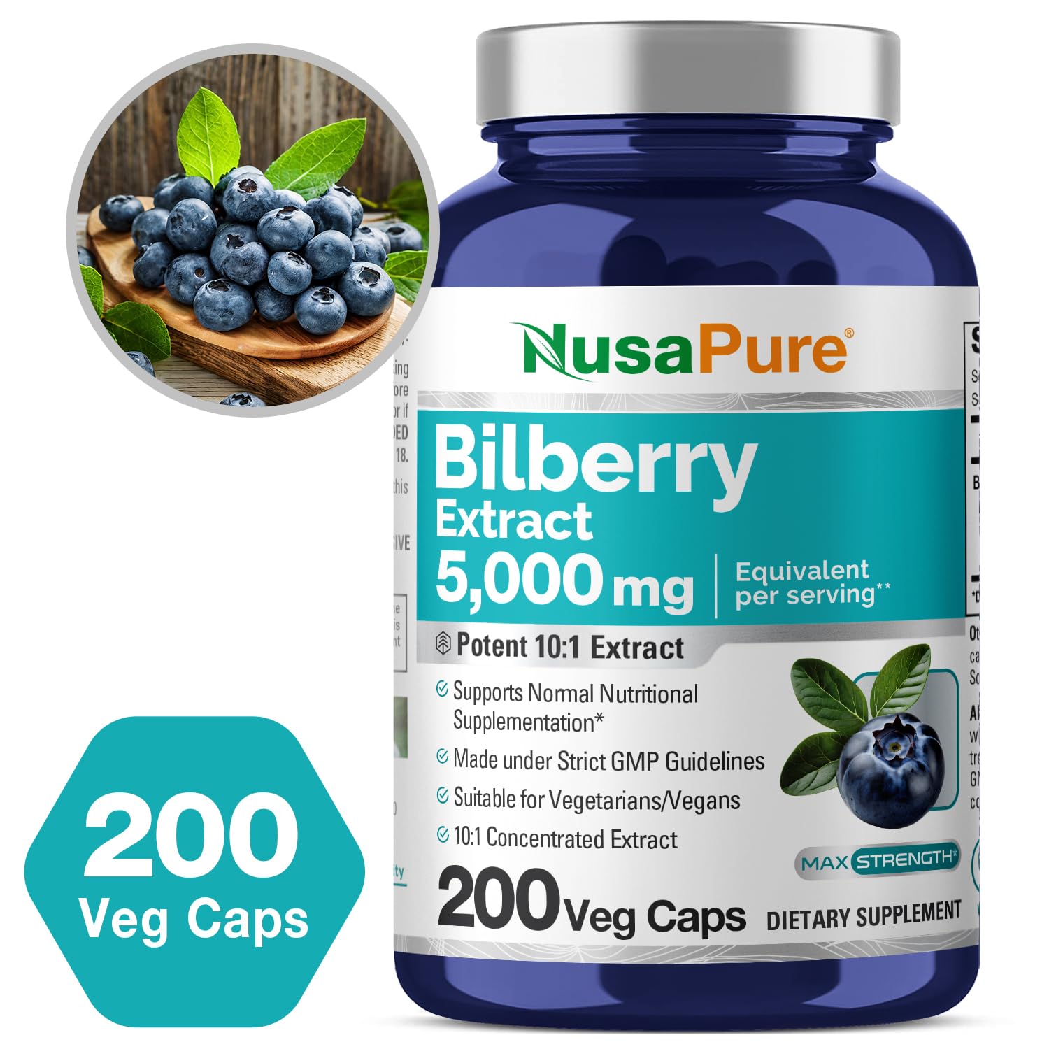 NusaPure Bilberry Extract 5,000mg 200 Vegetarian caps (Non-GMO, Vegan) NusaPure uk supplements