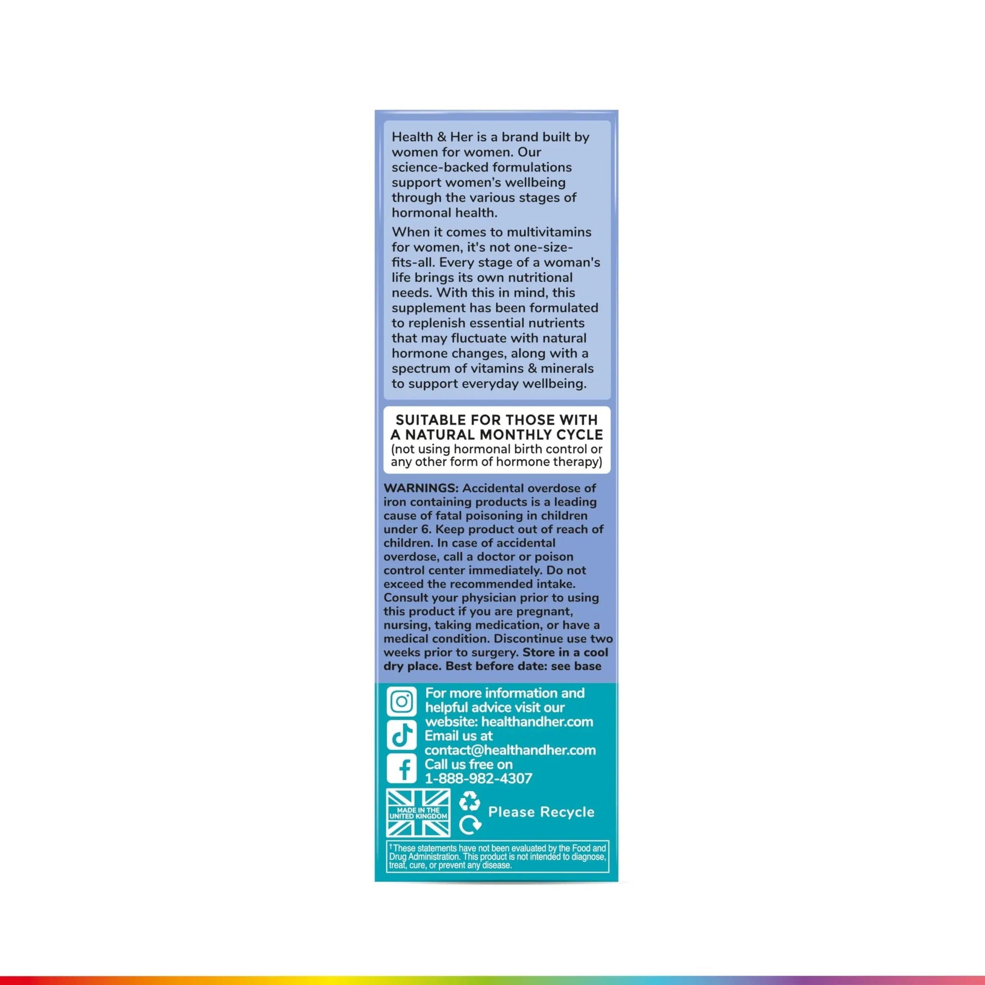 Health & Her Multivitamin for Women with Monthly Natural Cycles - Supplements for Women - Nutrition and Wellbeing Support for Menstrual Cycle Health and Her uk supplements