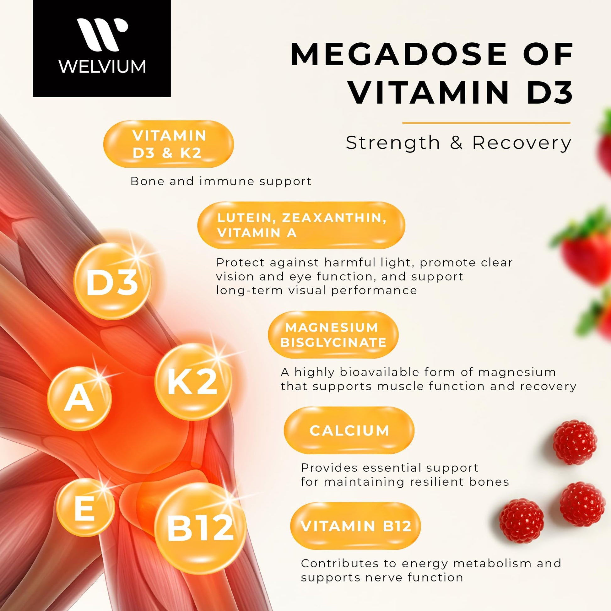 WELVIUM Vitamin D3 K2 Gummies 10000 IU with Magnesium Glycinate, Calcium, B12, K2 MK-7, Vitamins A, E, Lutein, Zeaxanthin - ADK Chewable Supplement for Bone, Eye, Immune Support - D3K2 Gummies WELVIUM uk supplements