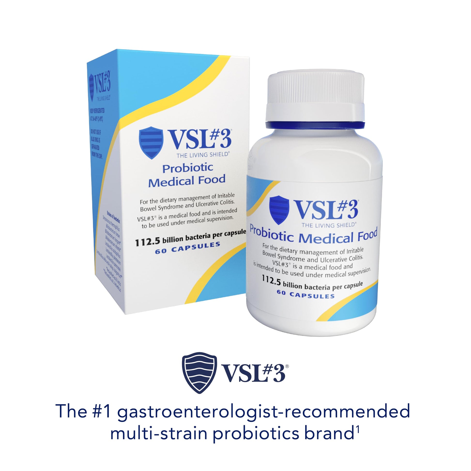 VSL#3® Probiotics for Digestive Health, IBS & UC Symptoms - 112.5B CFUs, High-Potency, Multi-Strain, Live, Refrigerated Probiotic, Medical Food for Gut Health Support in Men & Women, 60 Capsules VSL #3 uk supplements