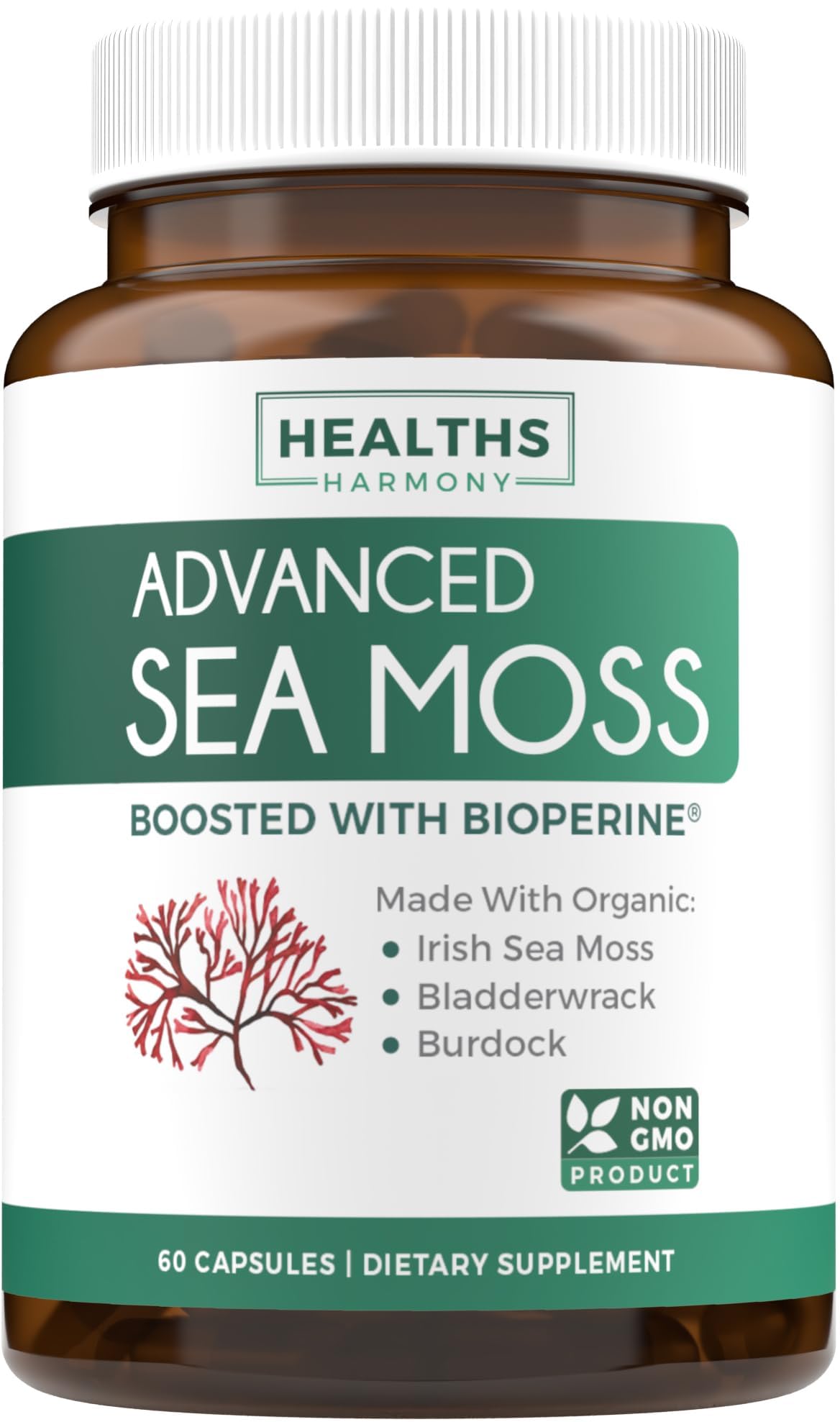 Organic Irish Sea Moss Capsules - Organic Sea Moss Capsules with Bladderwrack Burdock Root and Black Pepper Extract for Enhanced Absorption - Vegan Non-GMO & Made in the USA (1 Month Supply) Healths Harmony uk supplements