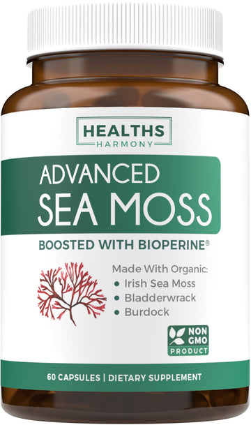 Organic Irish Sea Moss Capsules - Organic Sea Moss Capsules with Bladderwrack Burdock Root and Black Pepper Extract for Enhanced Absorption - Vegan Non-GMO & Made in the USA (1 Month Supply) Healths Harmony uk supplements