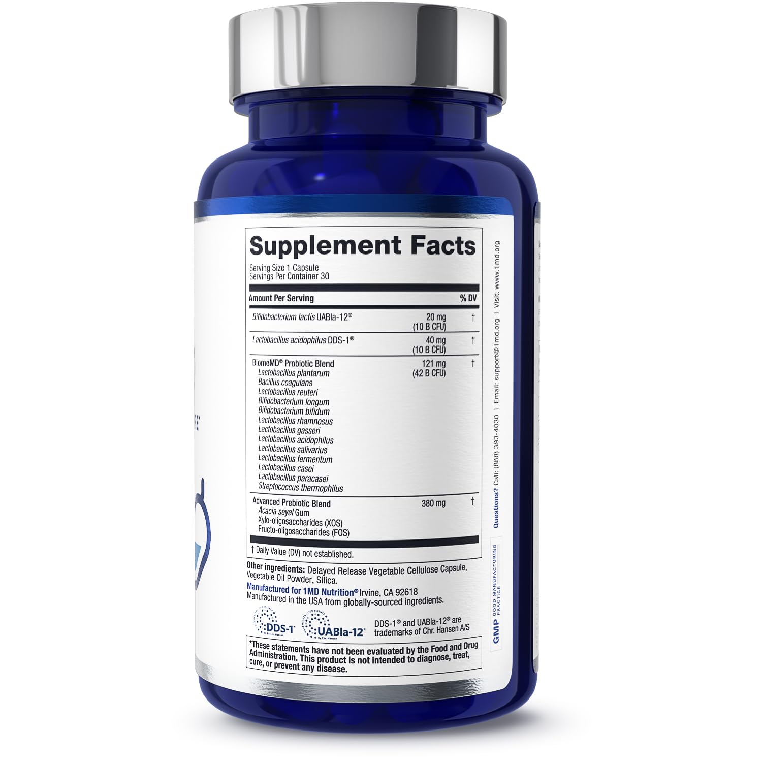 1MD Nutrition BiomeMD Probiotics | 62 Billion CFUs, 15 Comprehensive Strains - Pro & Prebiotics | Doctor-Formulated for Digestive Health & Immune Support | 30 Capsules 1MD Nutrition uk supplements