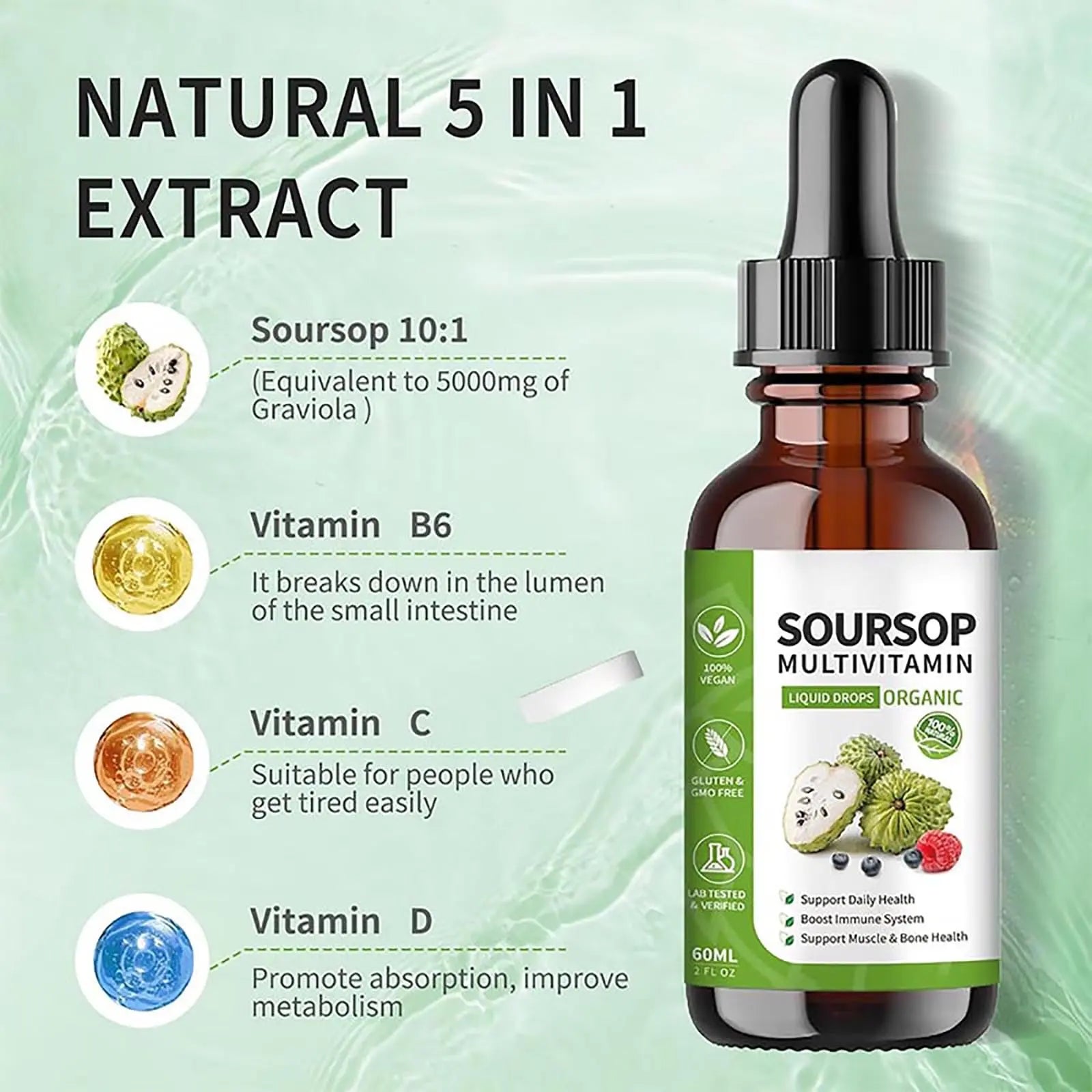 Soursop Bitters Liquid 2 Fl Oz, Soursop Graviola Leaf Extract Liquid Drop, Soursop Multivitamin Liquid Drops Organic for Cell Support, Immune System, Relax bogomo uk supplements