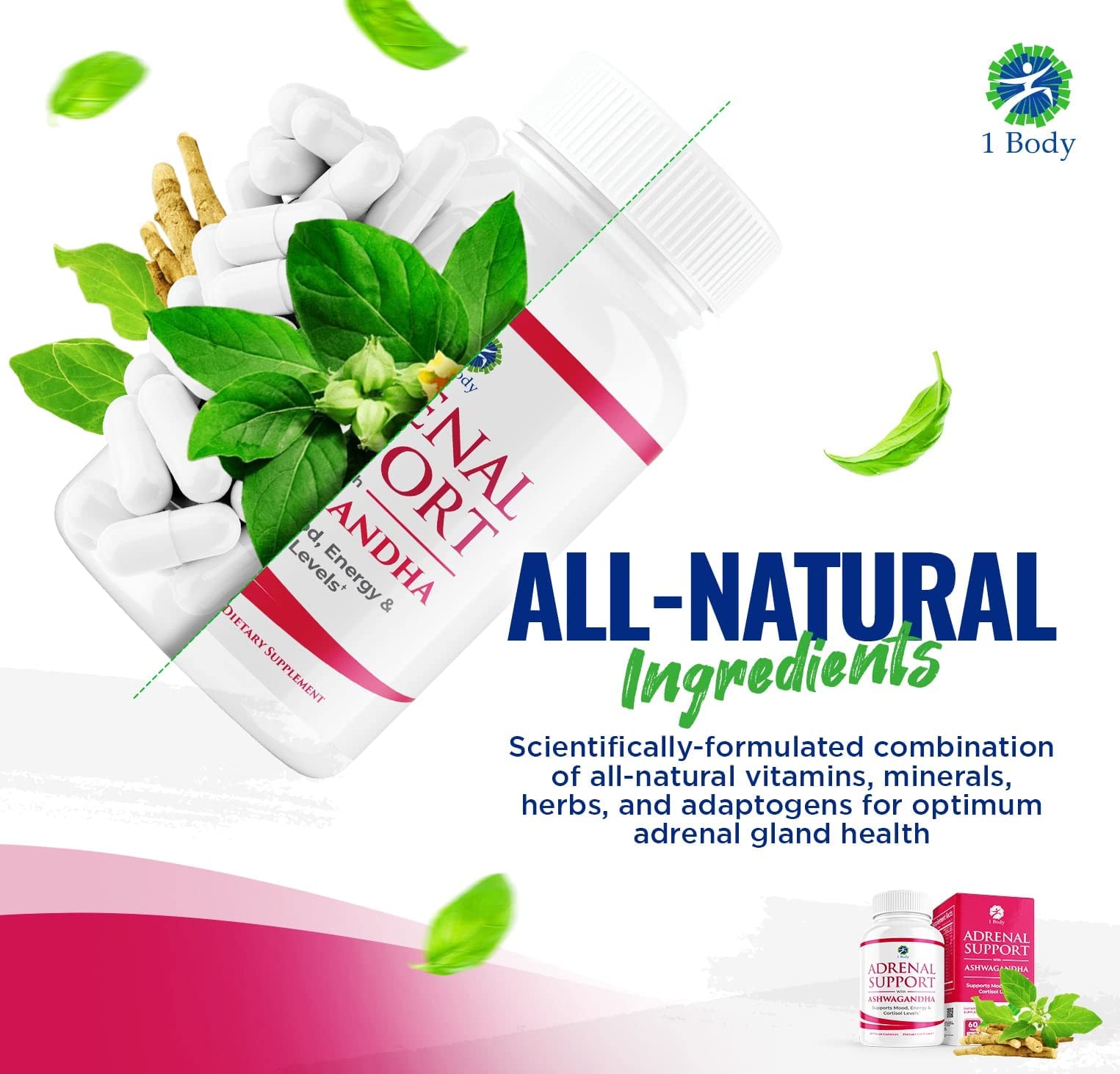 1 Body Adaptogen Complex Supplement with Ashwagandha - 60 Vegan Cap 1 Body uk supplements