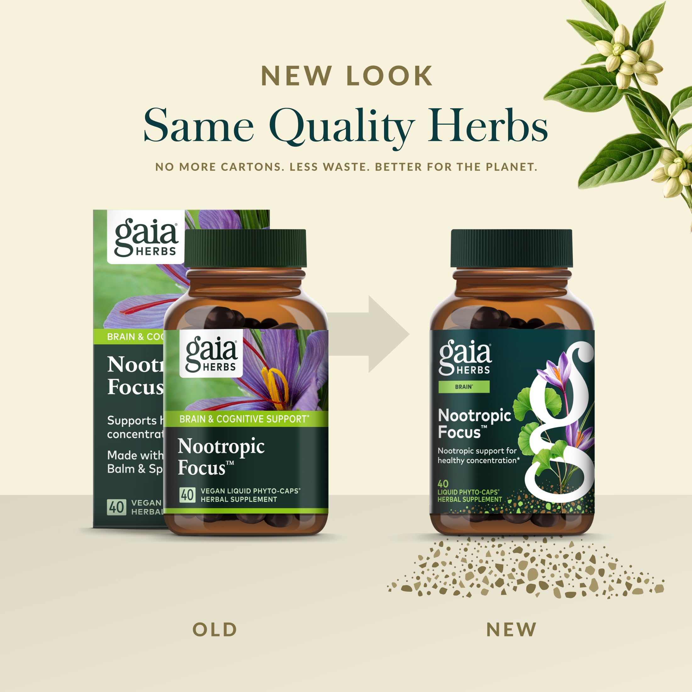 Gaia Herbs Nootropic Focus - Brain & Cognitive Support Supplement to Help Maintain Healthy Concentration* - with Saffron, Lemon Balm & Spearmint - 40 Liquid Phyto-Capsules (20 Servings) Gaia Herbs uk supplements