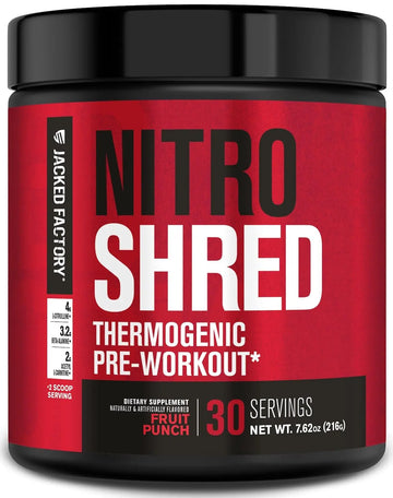 Jacked Factory NITROSURGE Shred Pre Workout Supplement - Energy Booster, Instant Strength Gains, Sharp Focus, Powerful Pumps - Nitric Oxide Booster & PreWorkout Powder - 30Sv, Fruit Punch Jacked Factory uk supplements