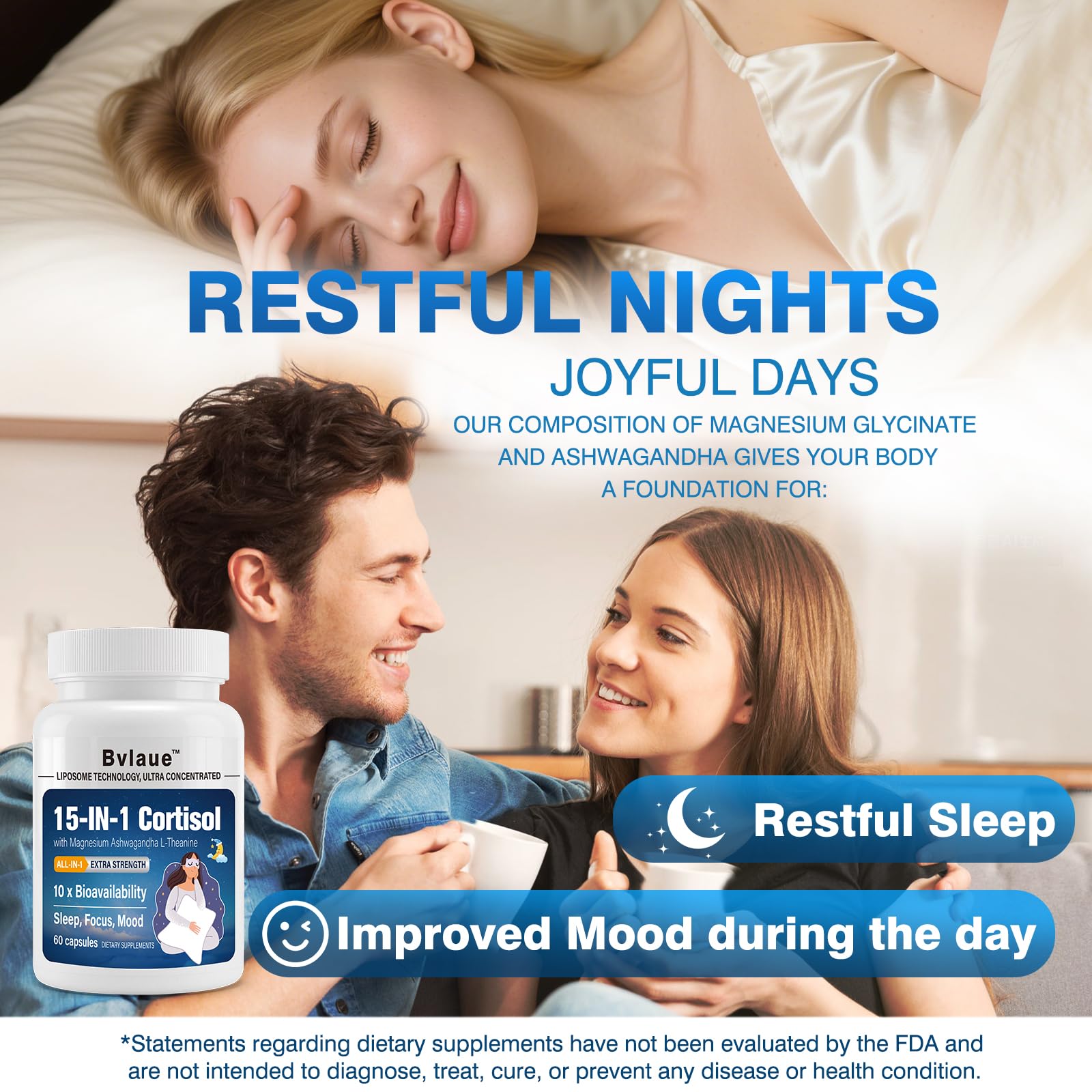 Bvlaue Cortisol Supplements for Women & Men - 15-in-1 Cortisol Reducer Manager Lower w/Ashwagandha,Magnesium,L-Theanine/Saffron Vitamin B6 & B12,60 Vegan CT for Stress Relief Sleep,Mood,Non-GMO Bvlaue uk supplements
