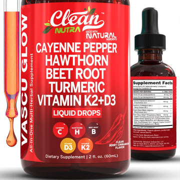 Clean Nutra Cayenne Pepper Drops Supplement Liquid + Hawthorn Berry, Vitamin D3 K2 Beet Root Powder, Ceylon Cinnamon, Turmeric Curcumin, Organic Panax Ginseng, Berberine Extract 1 Pack Clean Nutraceuticals uk supplements