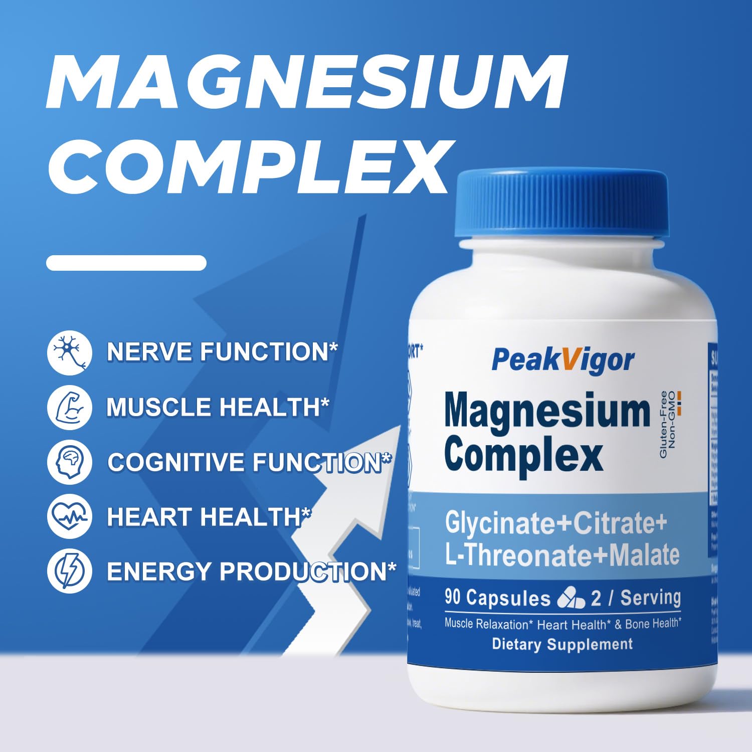 5 in 1 Magnesium Complex, 976mg Complex with Magnesium Glycinate, Citrate, Malate & L-Threonate, Vitamin B6 for High Absorption, Third Party Tested, Gluten-Free, Easy-Swallow Vegan Capsule PeakVigor uk supplements