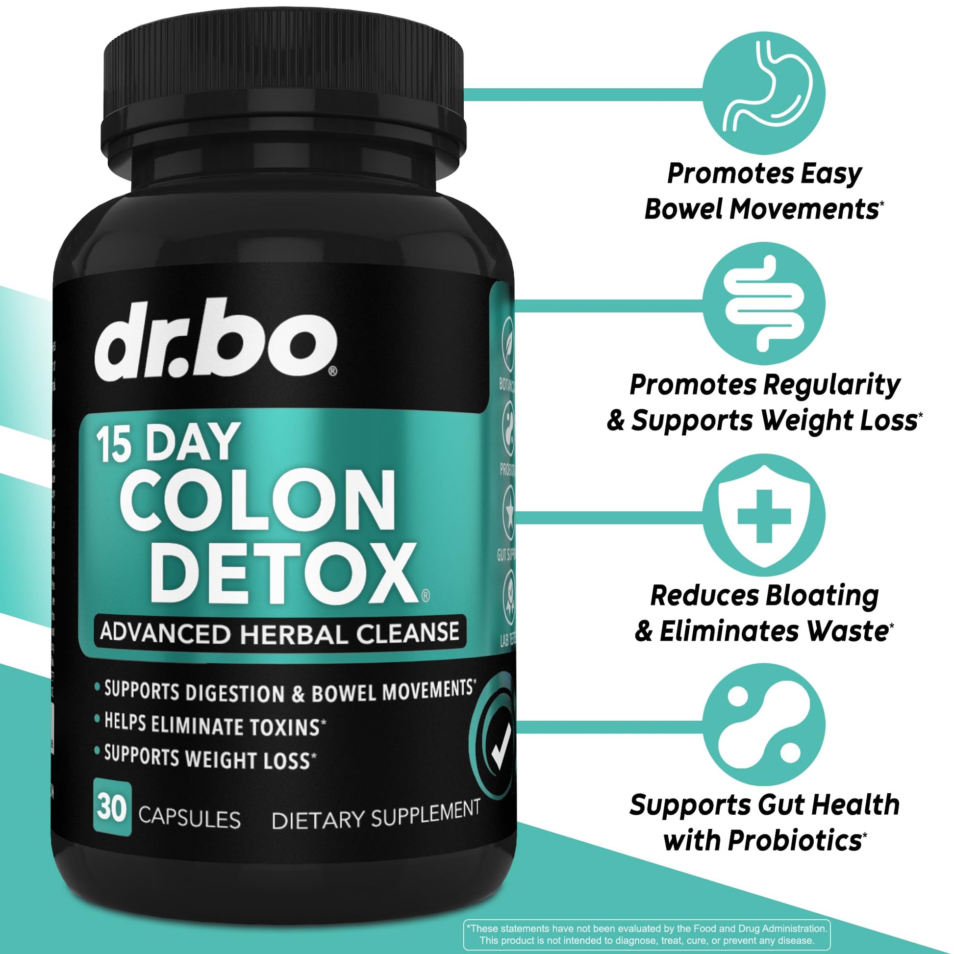 Colon Cleanser Detox for Weight Flush - 15 Day Intestinal Cleanse Pills & Probiotic - Fast Natural Laxative for Constipation Relief - Bowel Movement Supplements for Stomach Bloating, Gut Loss Support DR. BO uk supplements