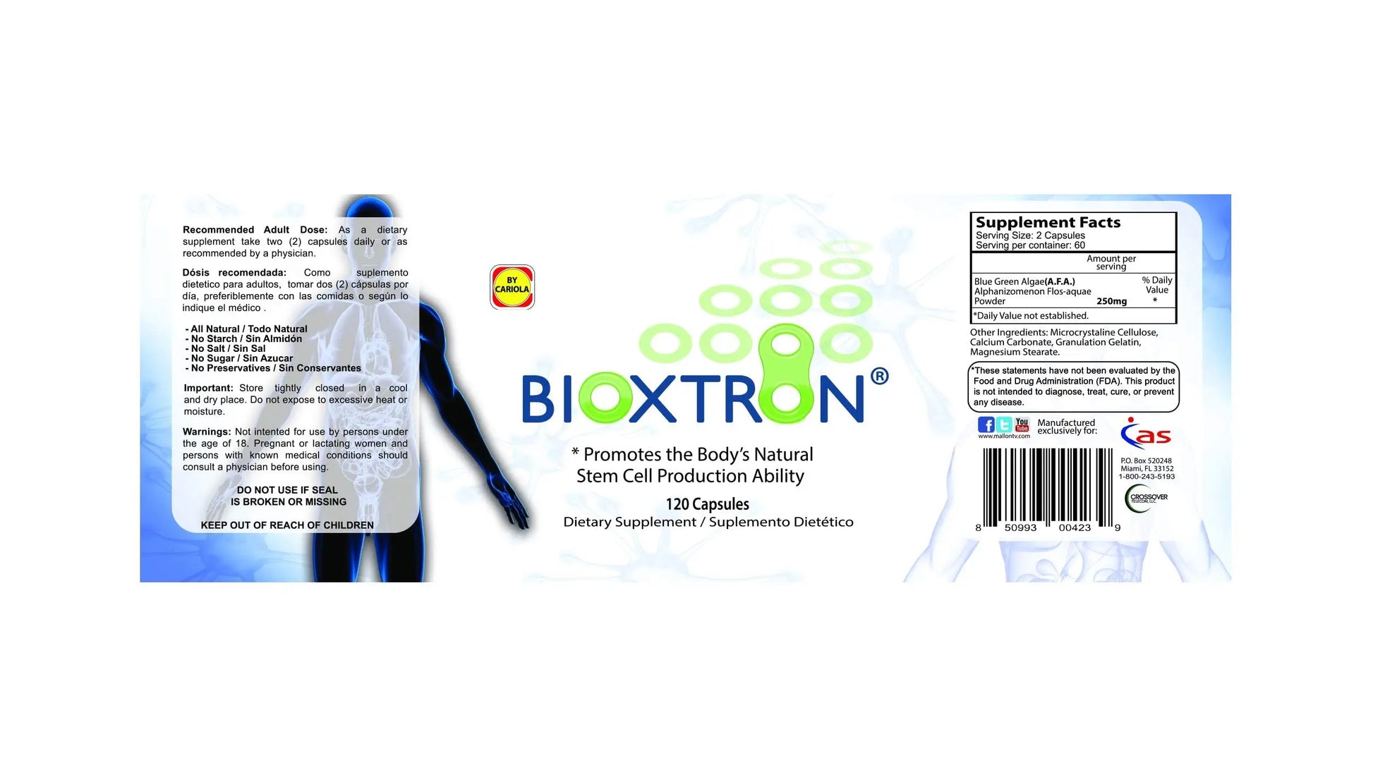 Bioxtron Natural AFA Stem Cell Supplement - Joint Support & Muscle Pain - Immune System Support - Natural Blue Green Algae Spirulina - 120 Caps Bioxtron uk supplements