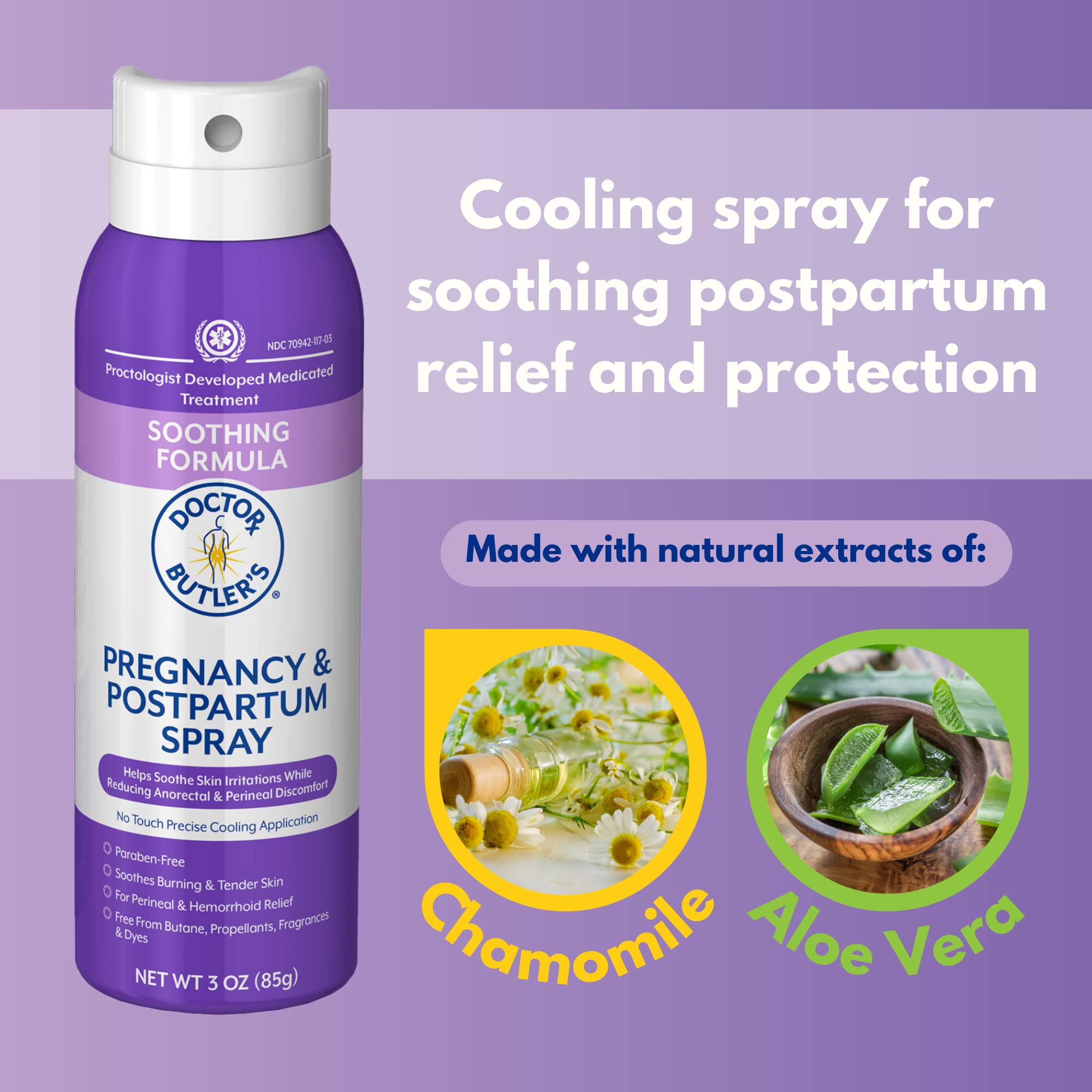 Doctor Butler's Pregnancy & Postpartum Spray - Perineal Spray and Hemorrhoid Treatment with Aloe and Chamomile, Pregnancy Support and Postpartum Essentials, Paraben Free (3oz) Doctor Butler's uk supplements