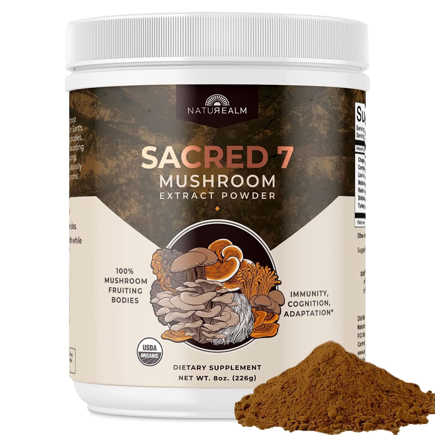Naturealm Sacred 7 Mushroom Extract Powder - USDA Organic - Lion's Mane, Reishi Naturealm uk supplements